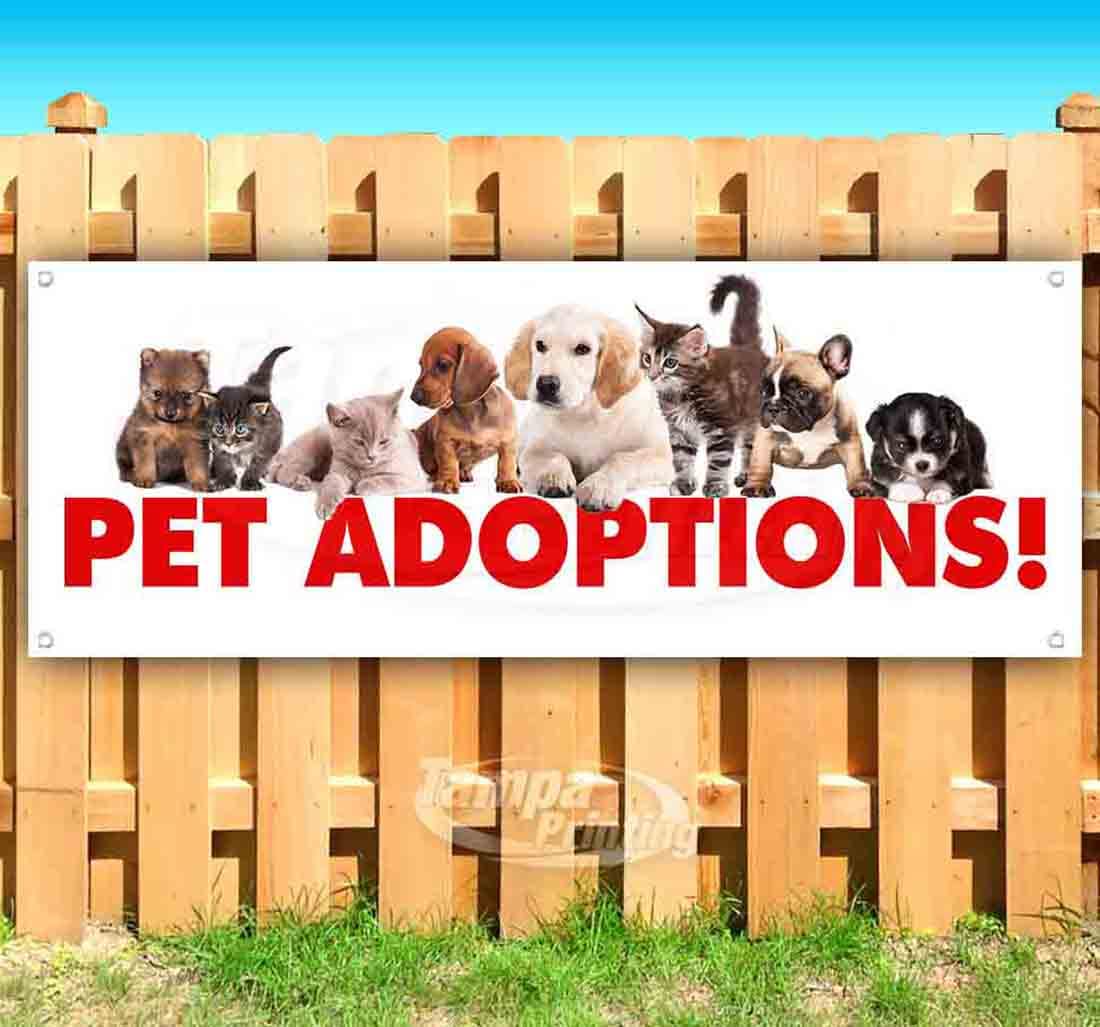 13 oz Heavy-Duty Vinyl Pet Adoption Banner with Metal Grommets - Single-Sided, Non-Fabric Sign for Animal Shelters, Rescue Events & Fundraisers