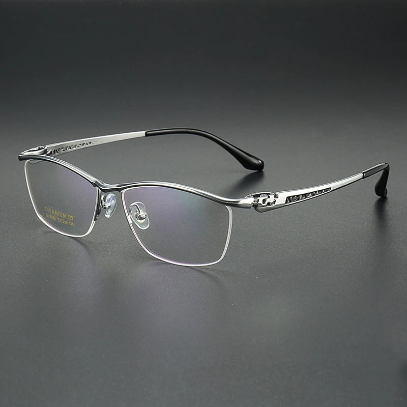 Aror Men's Semi-Rimless Square Oval Titanium Eyeglasses Frame 96162 - Lightweight Durable Glasses for Work, Reading & Everyday Wear