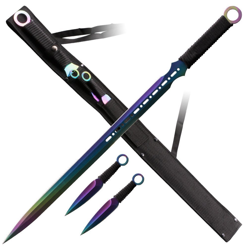 Authentic Ninja Sword Set with Throwing Knives - High-Quality Martial Arts Weapon for Training, Cosplay & Collection | Perfect for LARP, Halloween Costumes & Anime Conventions