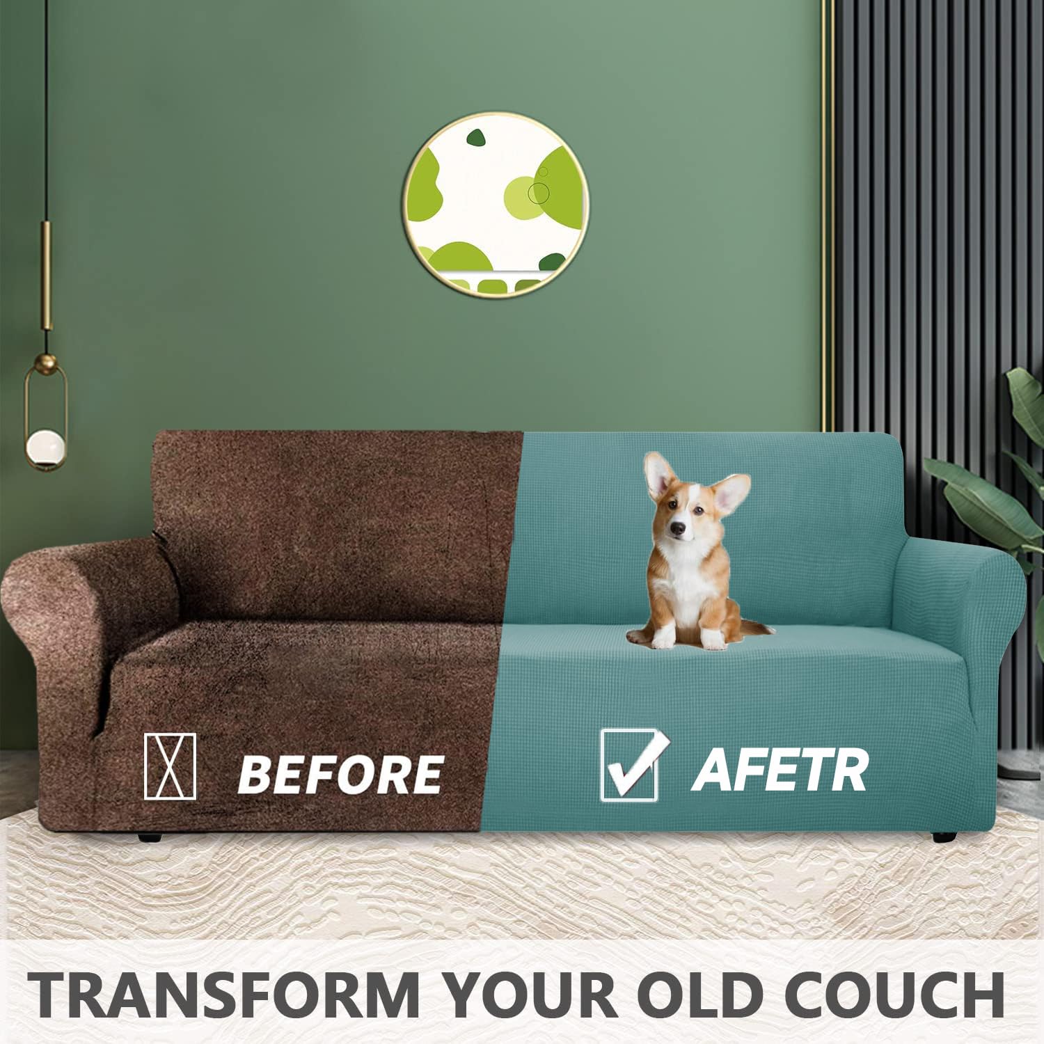 YSTELLAA High Stretch Sofa Cover for 4-Seater Couches - Non-Slip Elastic Sofa Slipcover with Armrests - Universal Durable Couch Protector for Pets (Light Blue) - Perfect for Living Room, Family Room & Pet-Friendly Homes