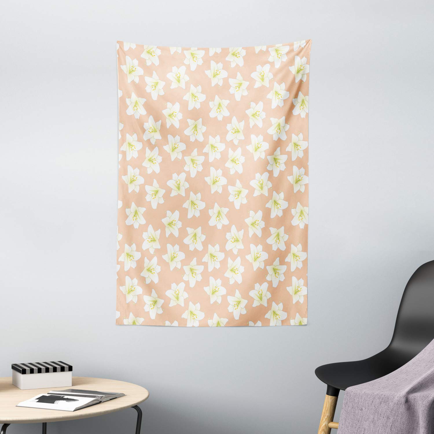 Ambesonne Floral Tapestry Wall Hanging - Abstract Lilium Candidum Flowers in Spring Tones, Peach Green Home Decor for Bedroom, Living Room, Dorm - 40