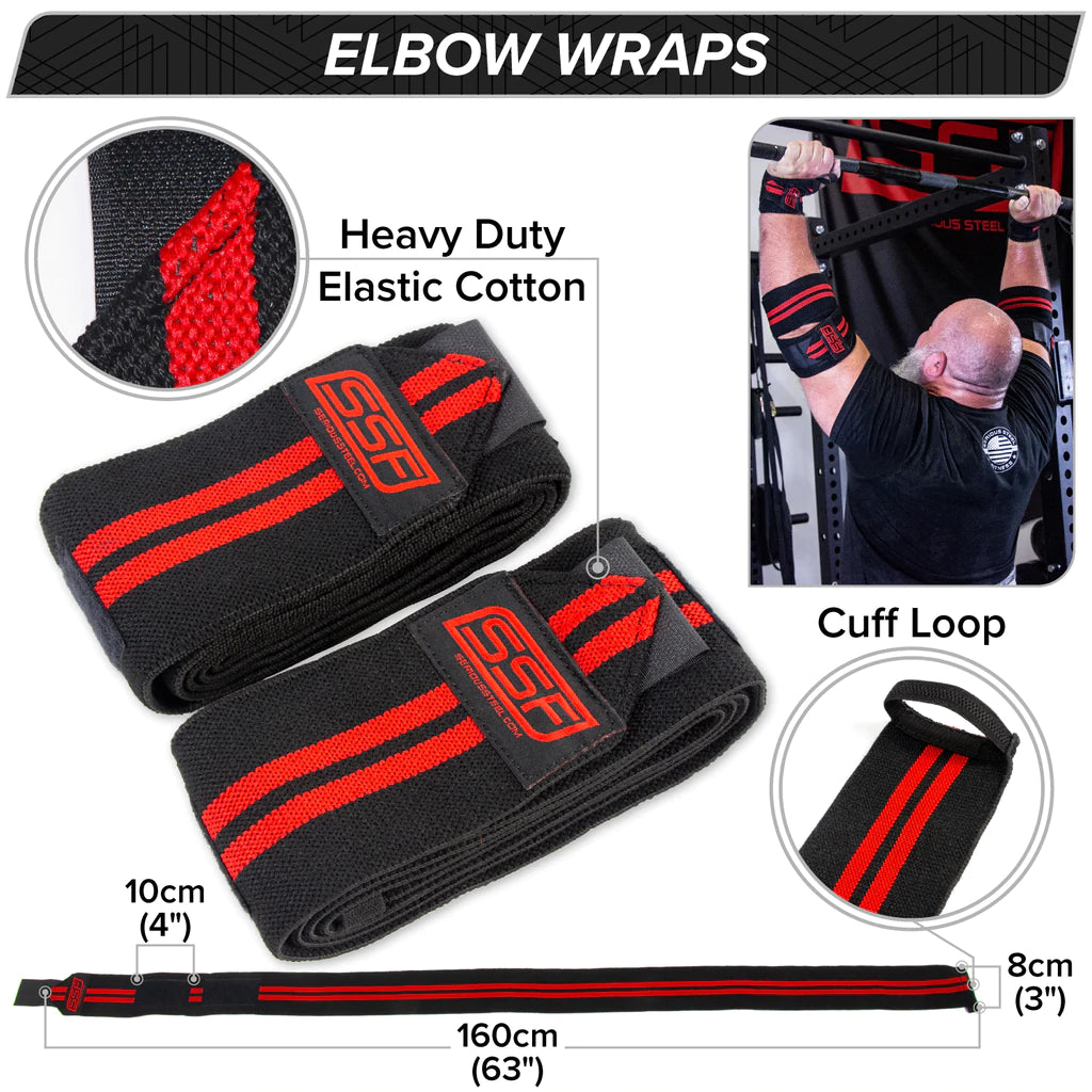 Serious Steel Fitness Elbow Wraps (Pair) - Large (63) - Premium Support for Weightlifting, Powerlifting & CrossFit Training