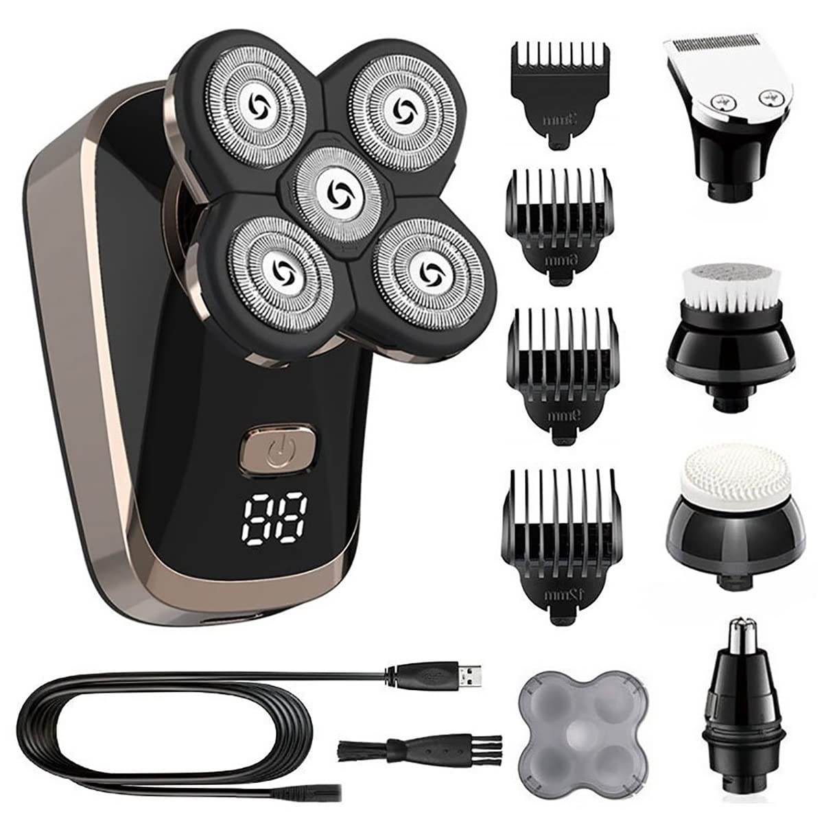 5-in-1 Electric Razor for Men - Wet/Dry Rechargeable Shaver with LED Display | Beard Trimmer, Body Groomer & Bald Head Shaver | Perfect for Travel, Gym & Daily Grooming Routine