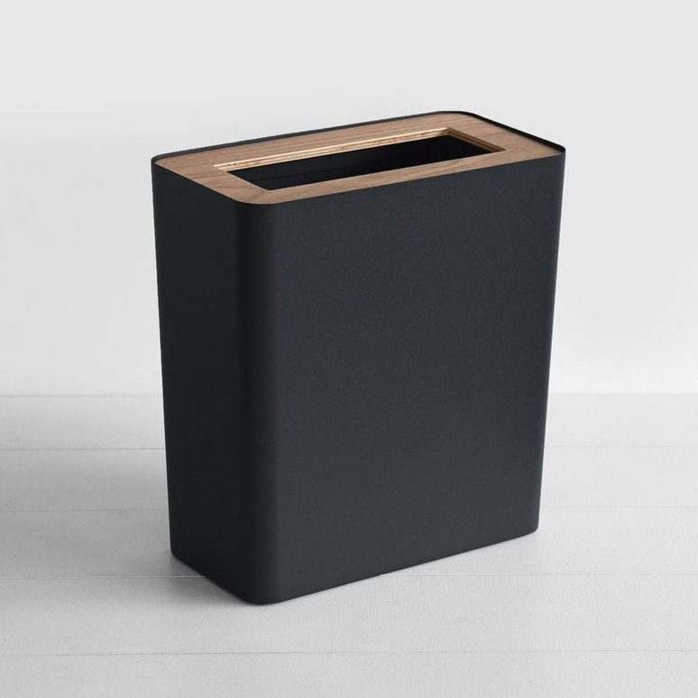 YAMAZAKI Rin Black Square Trash Can - Stylish Waste Bin for Office, Home, Kitchen & Bathroom - Compact Paper Bin for Small Spaces & Desks