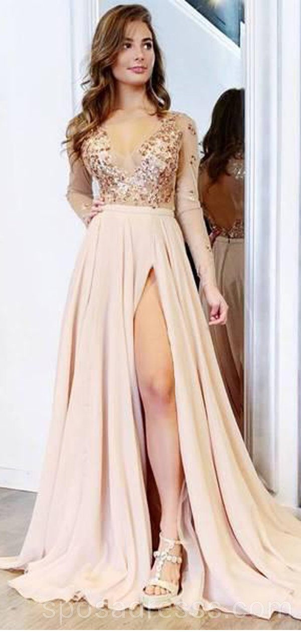Sparkly Chiffon Long Sleeve Evening Prom Dress - Elegant Custom Party Gown for Women | Perfect for Homecoming, Formal Dances & Special Occasions