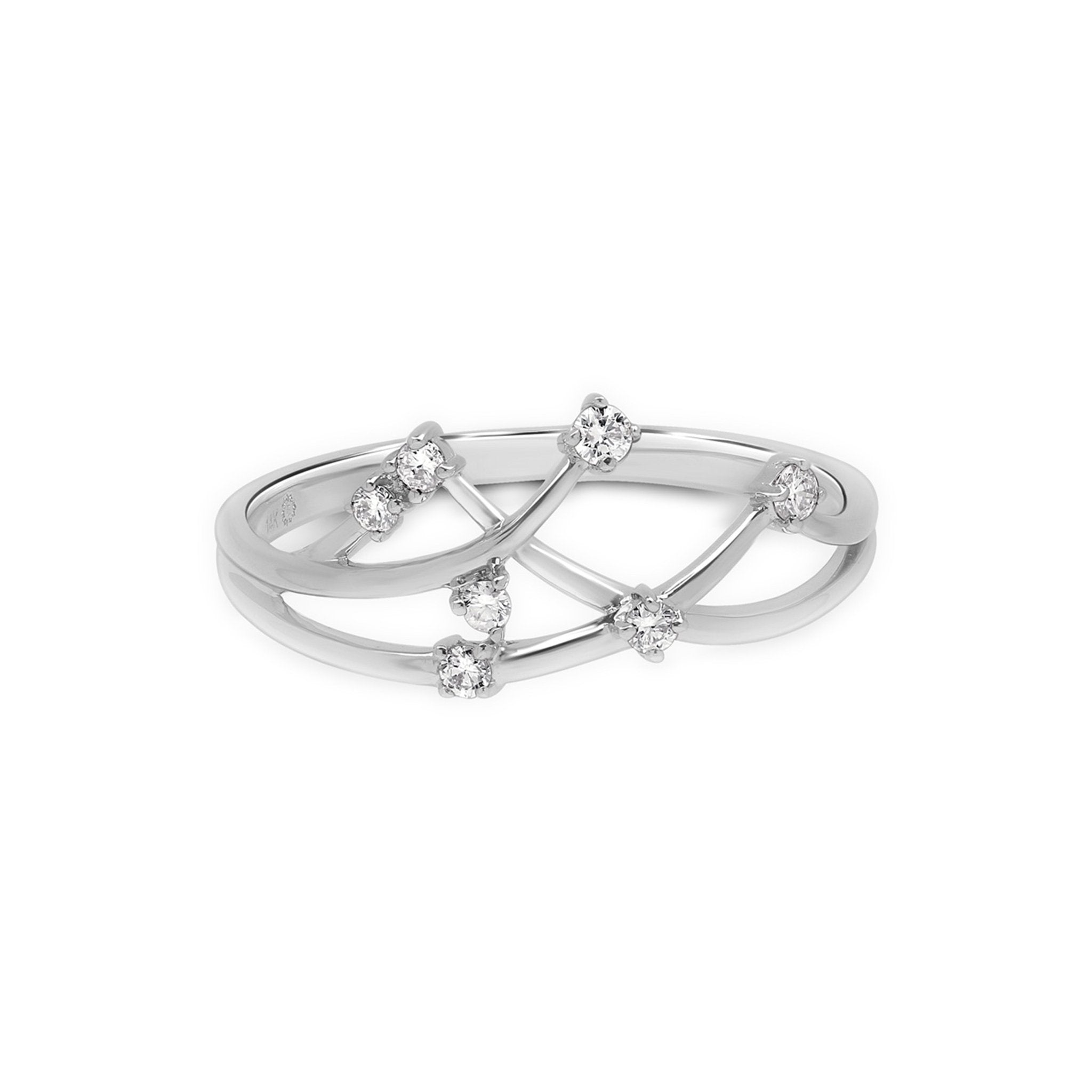 14K White Gold Interlocking Floating Diamond Ring for Women - Elegant Stackable Wedding Band, Anniversary Gift, Everyday Jewelry