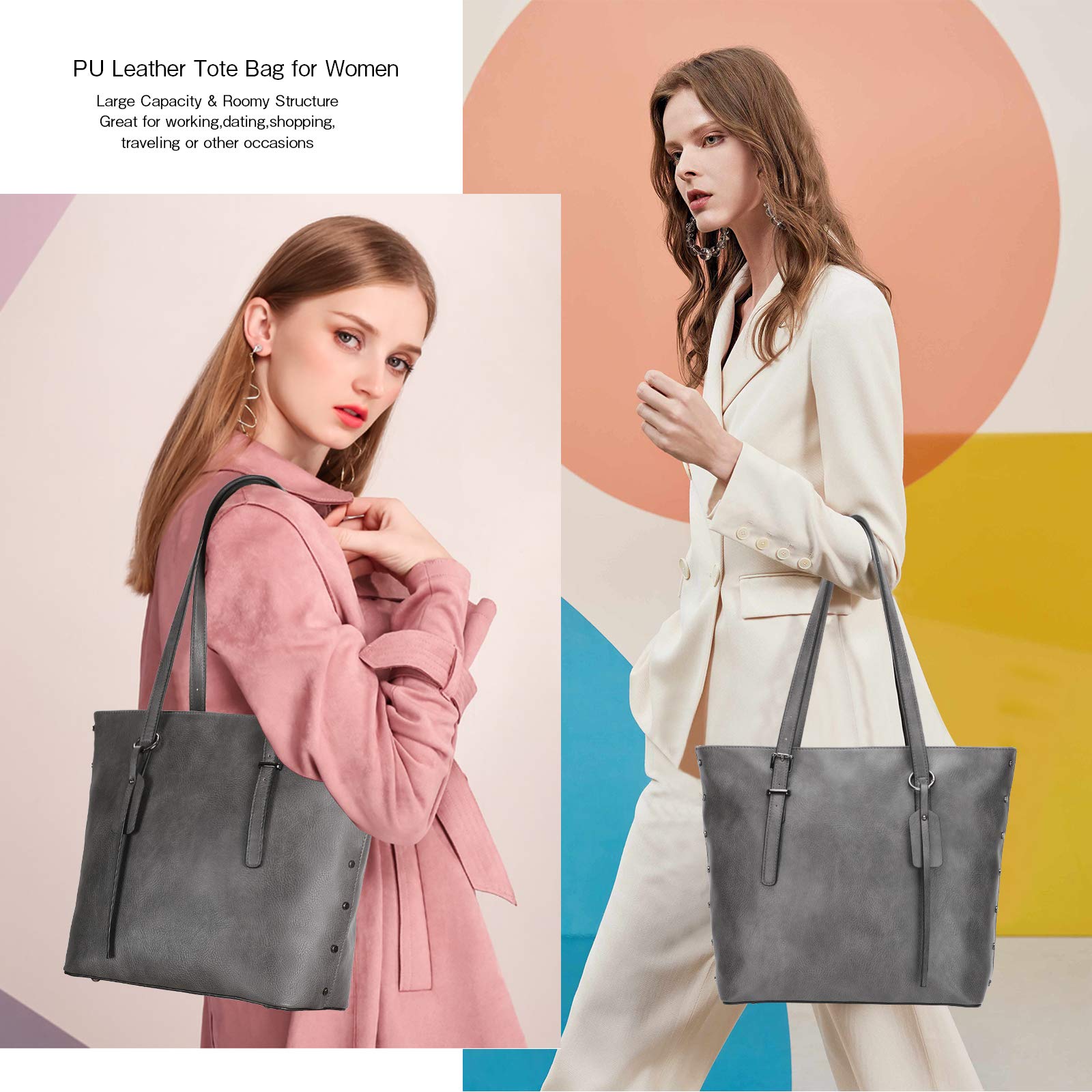 KL928 Women's PU Leather Tote Bag & Shoulder Bag Set - Large Top Handle Satchel Purse for Work, Travel & Everyday Use