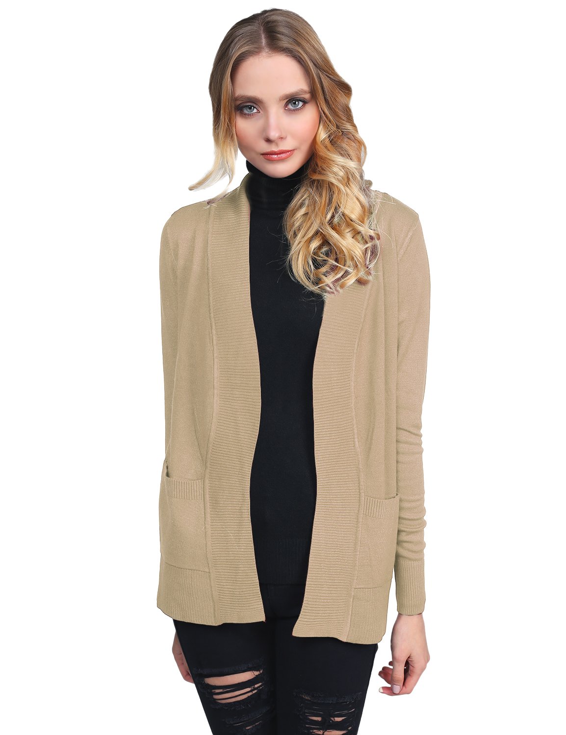 Women's Soft Stretch Open Front Knit Cardigan - Lightweight Comfortable Wrap Sweater for Casual Wear, Office & Lounge