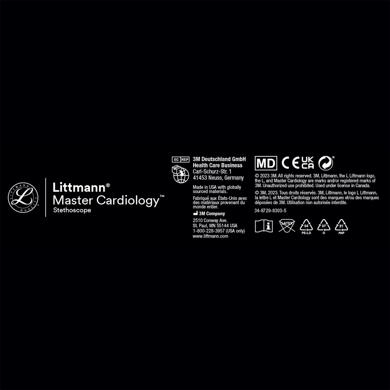 3M Littmann Master Cardiology Stethoscope - 2161 Model with Stainless Steel Black Chestpiece, 27