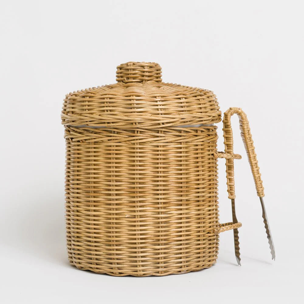 Premium Natural Wicker Picnic Ice Bucket with Stainless Steel Tongs - Perfect for Outdoor Parties, Beach Trips & Chilled Beverage Storage