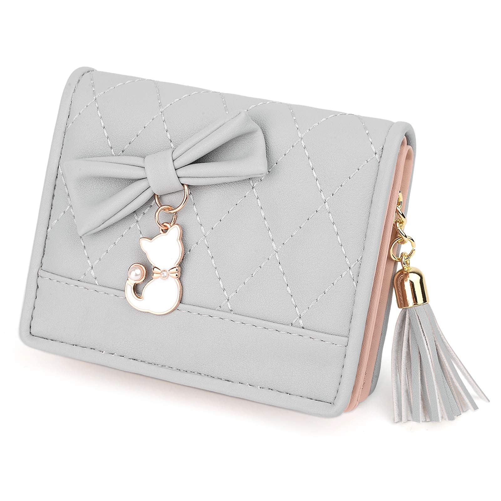 UTO Women's PU Leather Wallet with Cat Pendant - Large Capacity Card Phone Holder for Daily Use