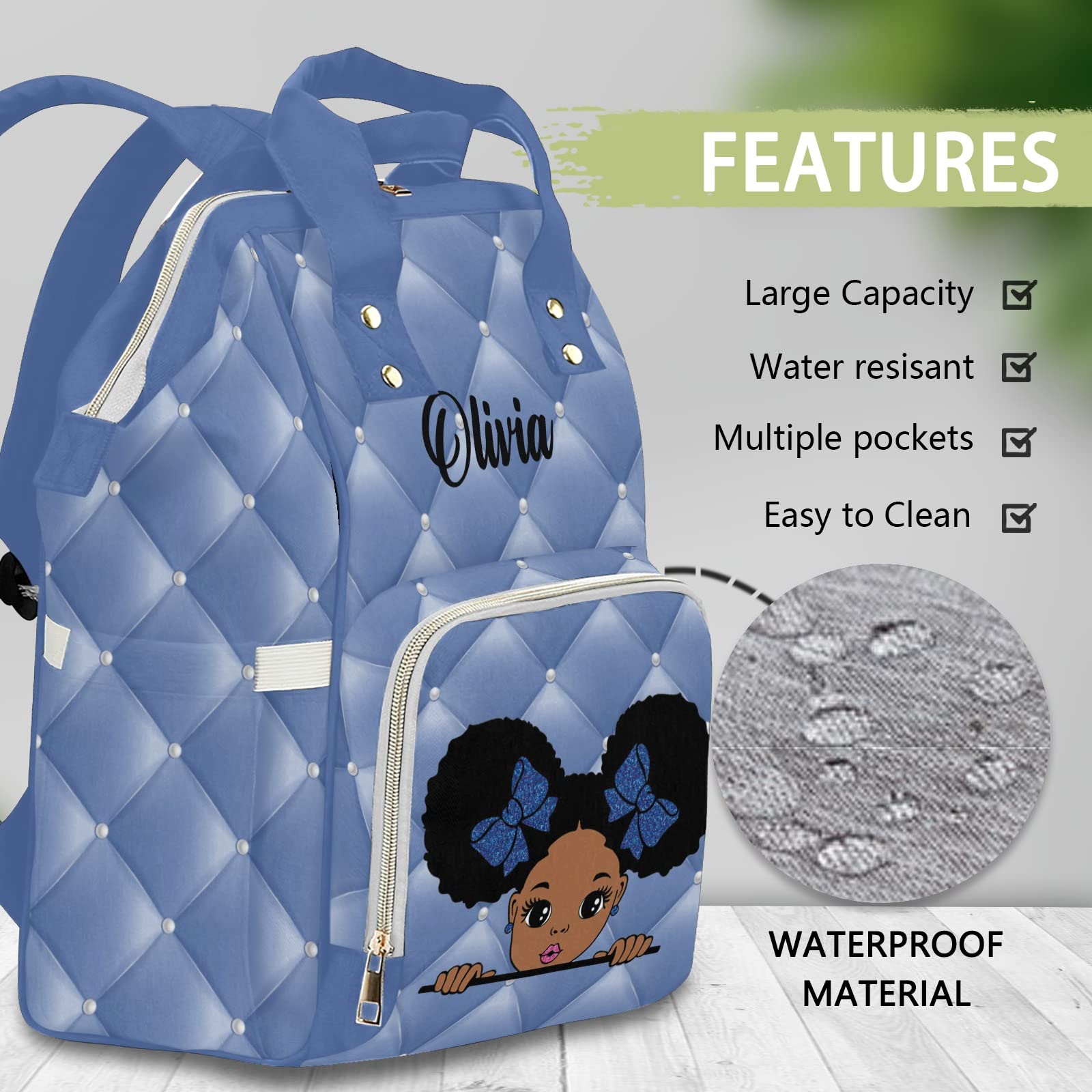 Personalized Diaper Bag Backpack Tote - Afro Girl Blue Custom Baby Shower Gift, Stylish & Functional Diaper Bag for Moms, Perfect for Travel, Shopping & Everyday Use