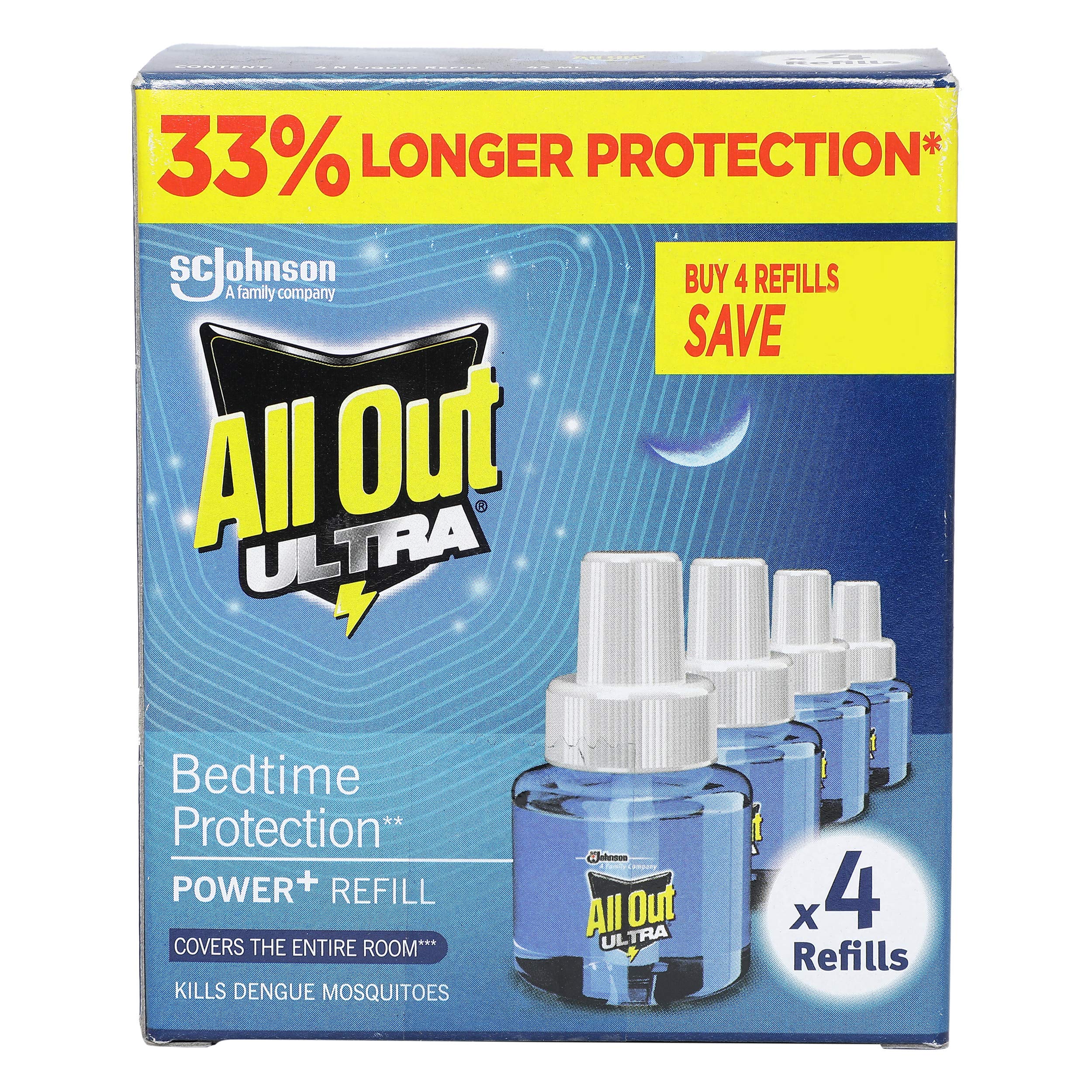 All Out Ultra Mosquito Repellent Liquid Refill - 45ml (4 Pack) | Long-Lasting Protection for Indoor & Outdoor Use | Ideal for Home, Camping, and Patio Areas