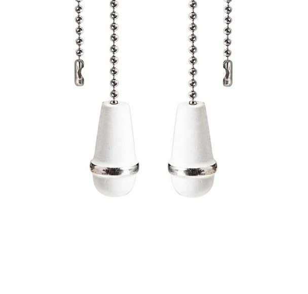 12 Inch Wooden Ceiling Fan Pull Chain Extension - 2PCS White Wood Fan Chain Connector with Ball Ornament for Ceiling Fan Light Control | Perfect for Bedroom, Living Room & Home Decor