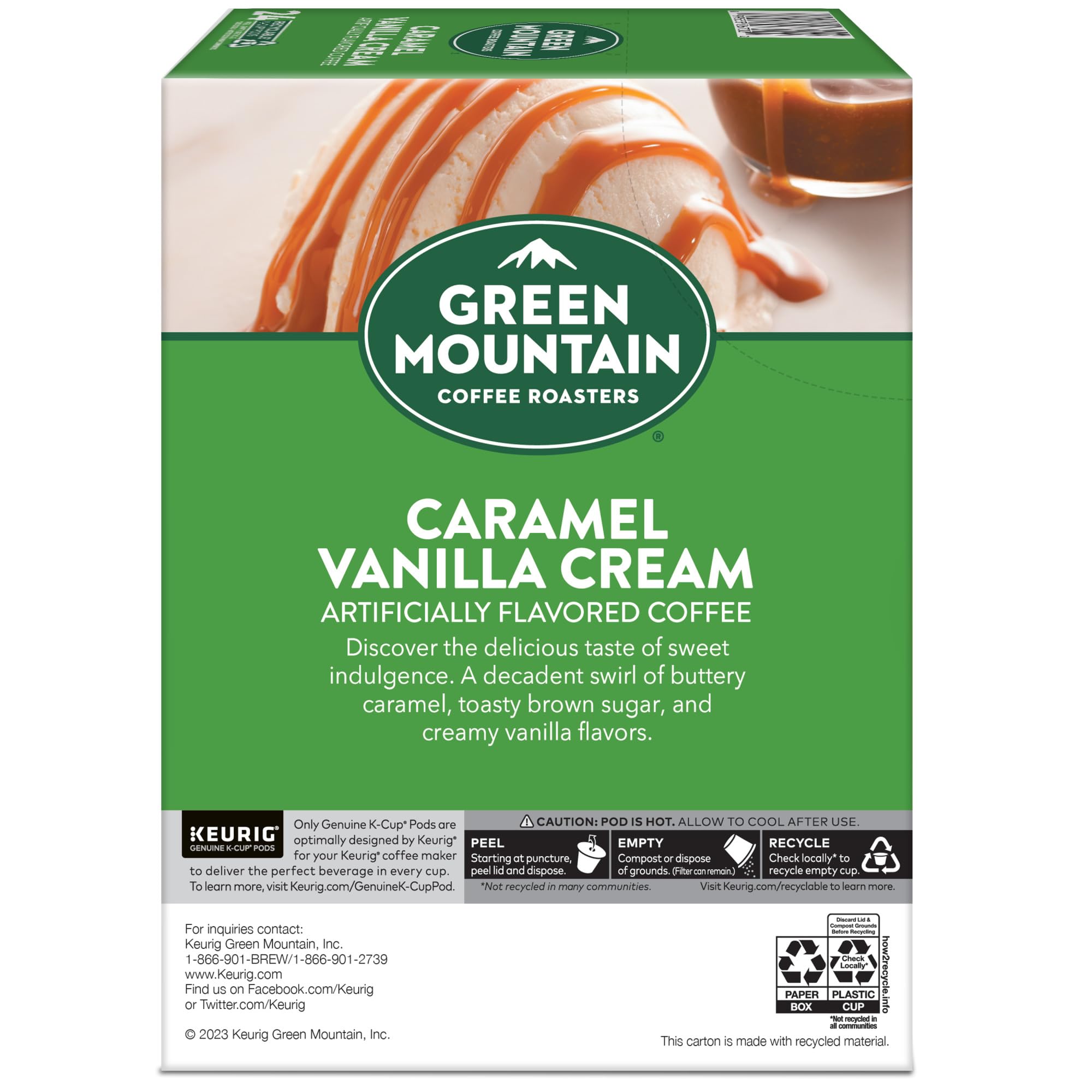 Green Mountain Coffee Roasters Caramel Vanilla Cream Light Roast K-Cup Pods - 96 Count for Keurig Single-Serve Brewers | Perfect for Morning Coffee & Office Break