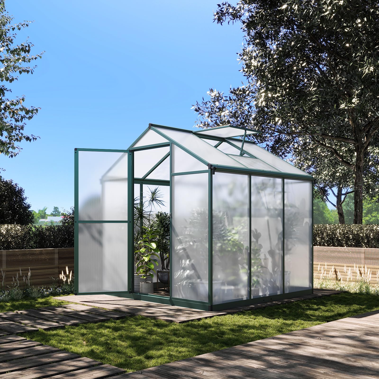 6.25 x 6 Ft Outdoor Greenhouse with Quick Assembly - Aluminum Alloy Frame & Polycarbonate Panels - Includes 24