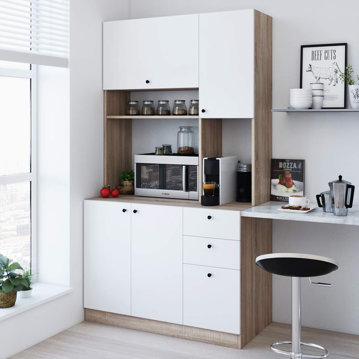 Living Skog Large Kitchen Storage Cabinet - Spacious Microwave Cart with Drawers for Organized Pantry | Perfect for Small Kitchens & Apartment Storage Solutions