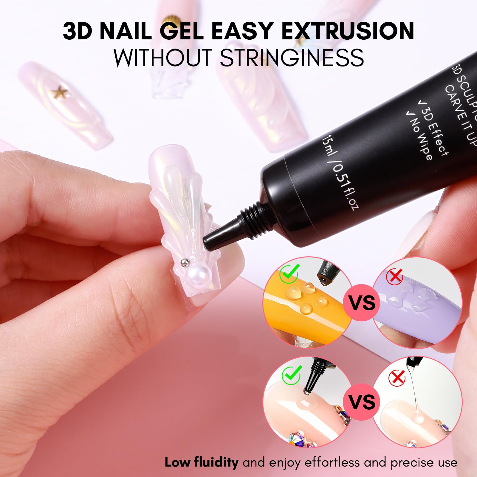 Makartt Professional Nail Rhinestone Glue & 3D Nail Gel Kit - Super Strong Nail Art Adhesive for 3D Sculpting, Drawing, Molding & Embossed Nail Decoration | DIY Manicure & Nail Art Design | Perfect for Salon, Home Use & Special Occasions