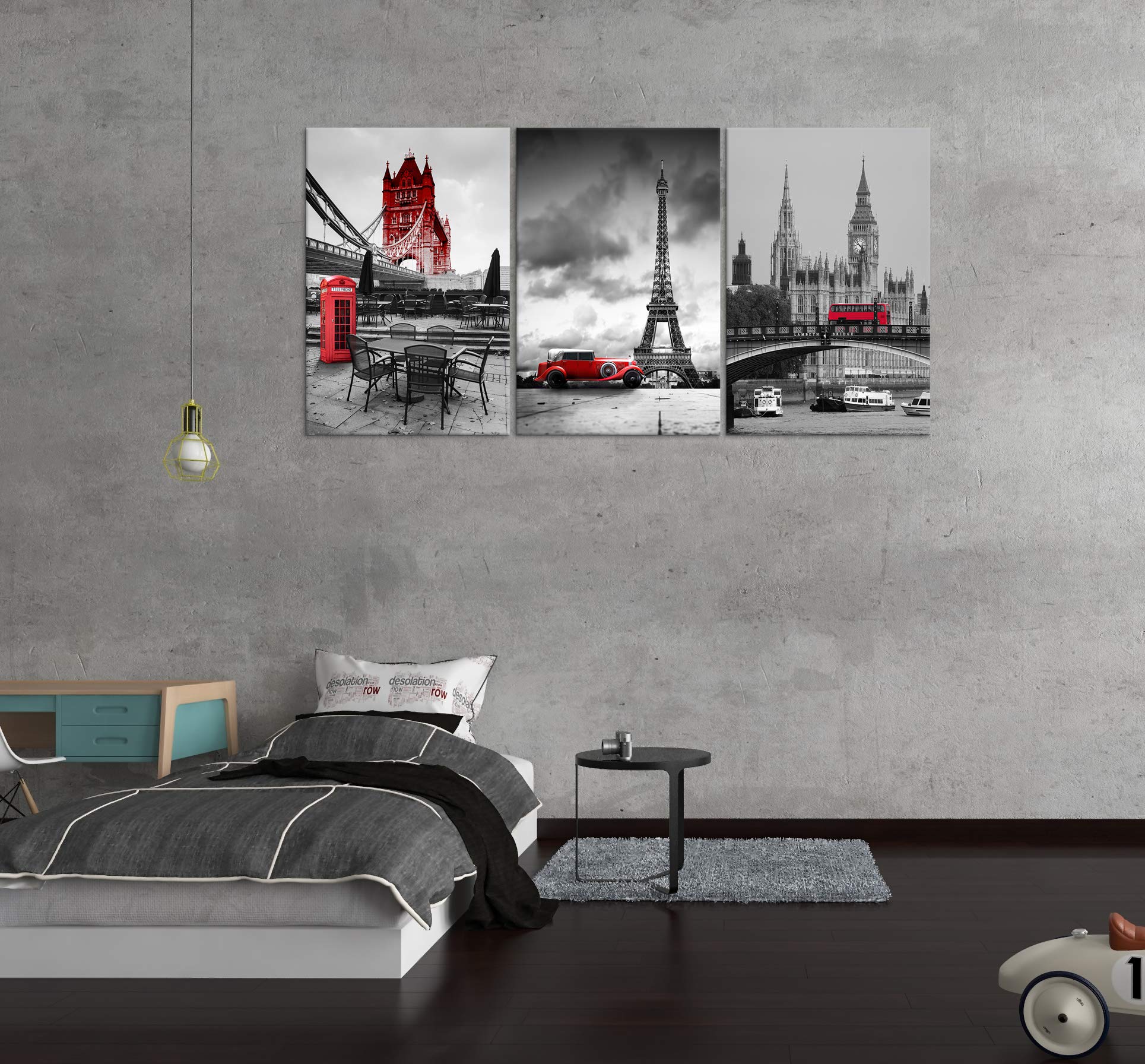 London Bridge Wall Art - Big Ben Canvas Painting Prints in Black & Red - Home Decor for Living Room, Dining Room, Bedroom | Perfect for UK Theme Decor & British Travel Lovers