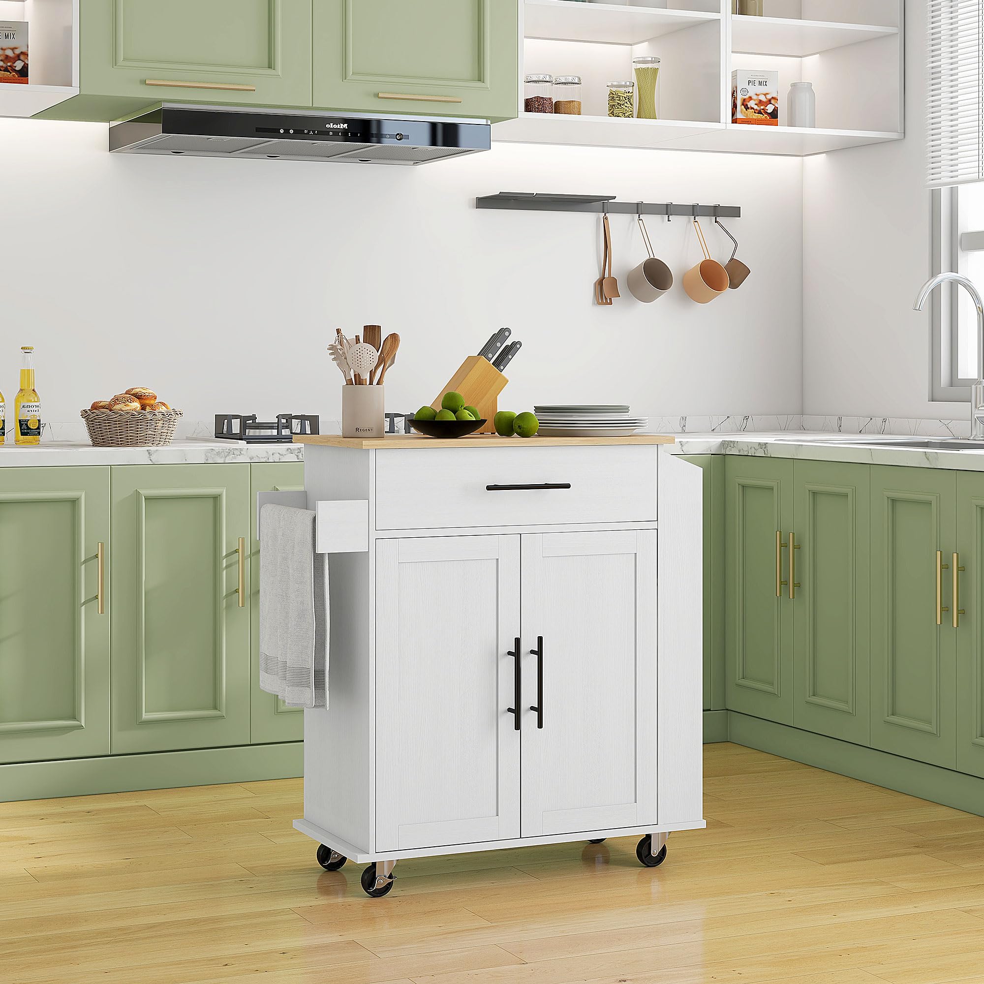 HOMCOM White Kitchen Cart with Wheels - Mobile Kitchen Island with Storage Shelf for Small Spaces, Perfect for Cooking, Baking & Dining Prep