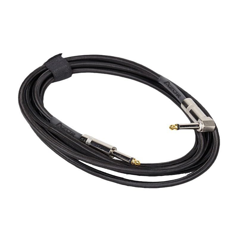 AZOR TS 1/4 Inch Guitar Cable 10ft - High Fidelity Electric Instrument Cord for Electric Guitar, Bass, and Amp - Right Angle to Straight Connector - Durable Black Audio Cable - Perfect for Live Performances, Studio Recording & Home Practice