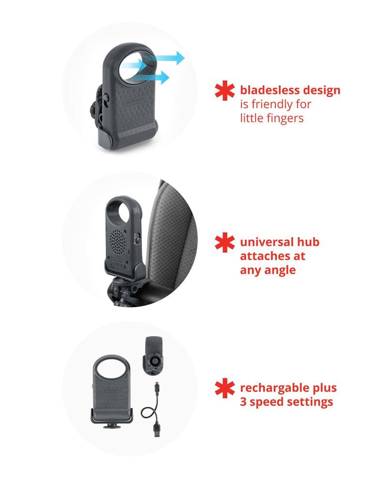 Skip Hop Universal Bladeless Stroller Fan - Portable Baby Stroller Fan with 3 Speeds, USB Rechargeable, Safe & Quiet for Infants - Perfect for Strollers, Car Seats & Cribs