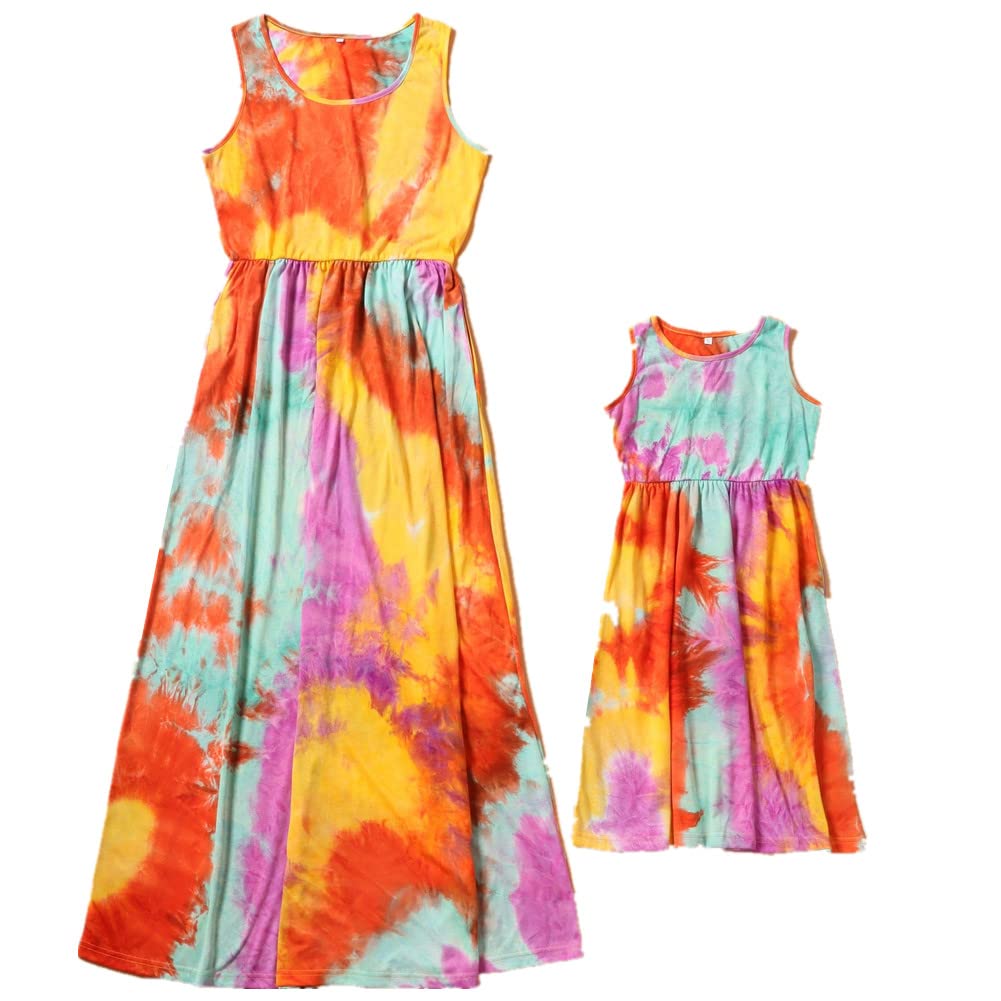 Stylish Mommy and Me Matching Summer Sleeveless Floral Dresses with Headband - Mother Daughter Outfits for Family Photos, Beach Vacations & Special Occasions
