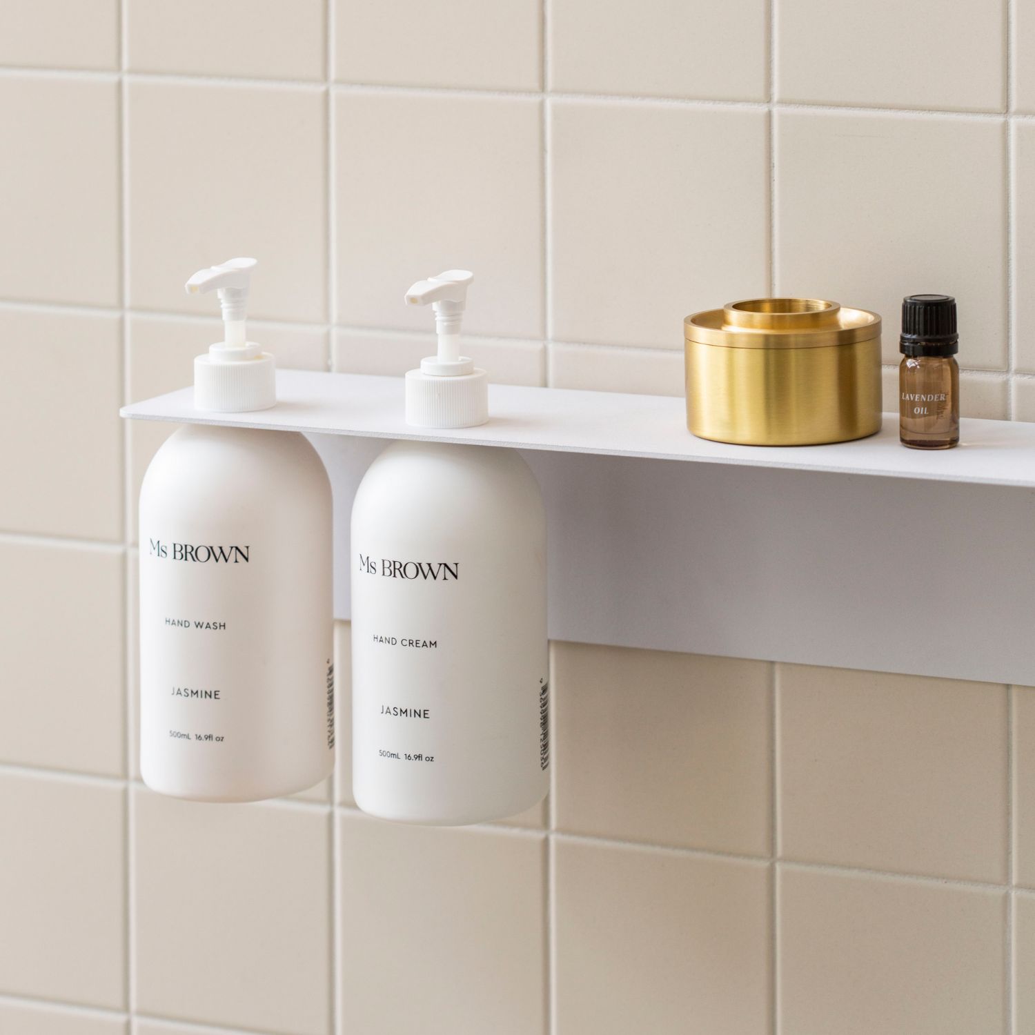 DESIGNSTUFF White Dual Soap Dispenser Shelf Holder - Perfect for Bathroom & Kitchen Organization