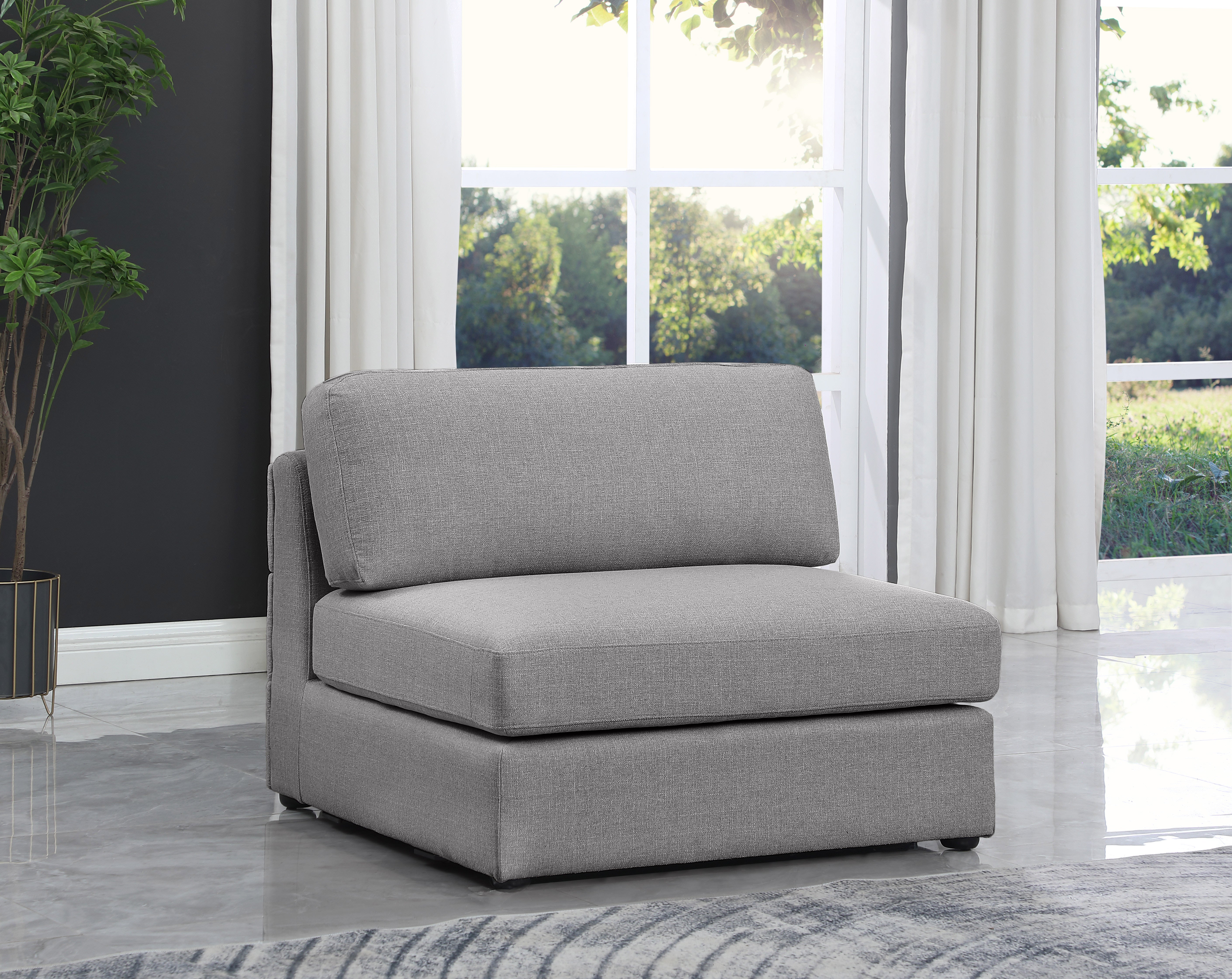 Beckham Durable Linen Textured Fabric Armless Chair - Modern Home Office & Living Room Accent Furniture for Relaxing & Decor