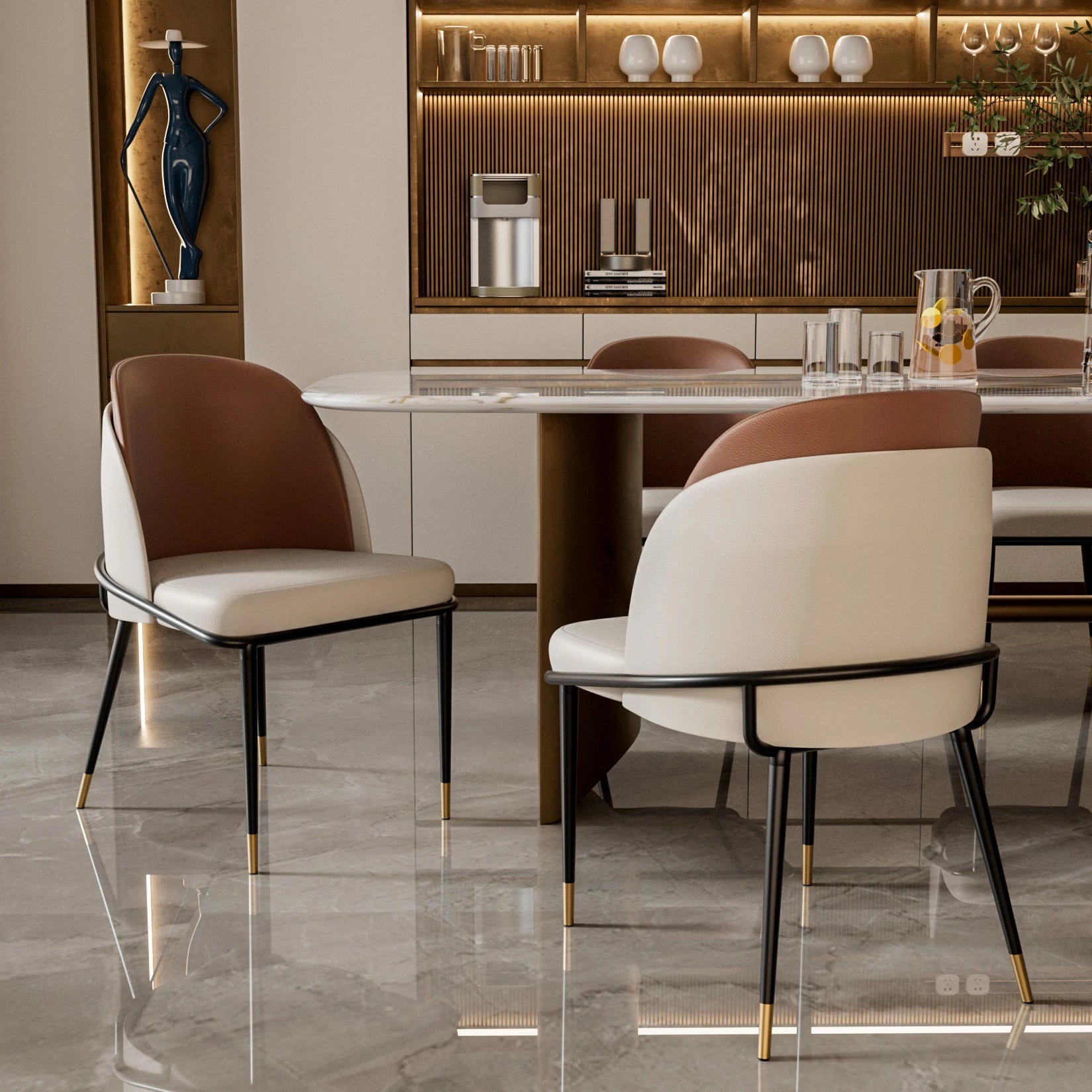 Luxury Faux Leather Dining Chairs Set of 2 - Modern PU Leather Accent Chairs for Kitchen, Dining Room & Office - Comfortable Mid-Century Style Seating for Home Decor & Entertaining