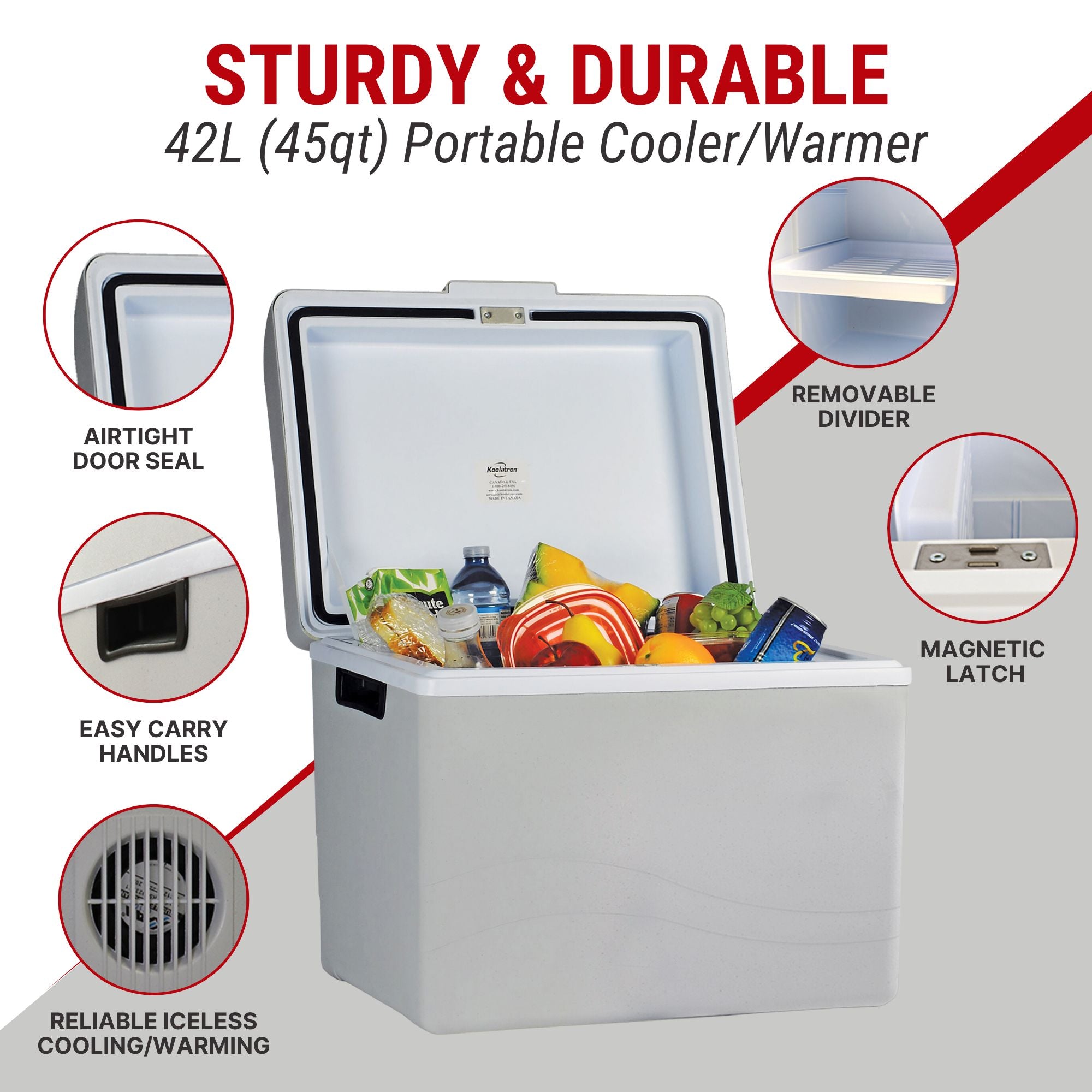 Koolatron 12V Electric Cooler and Warmer - 42L (45qt) Portable Thermoelectric Car Refrigerator - Dual Temperature Control - 12V DC Power - Perfect for Road Trips, Camping, RV Travel & Work Vehicles - Gray