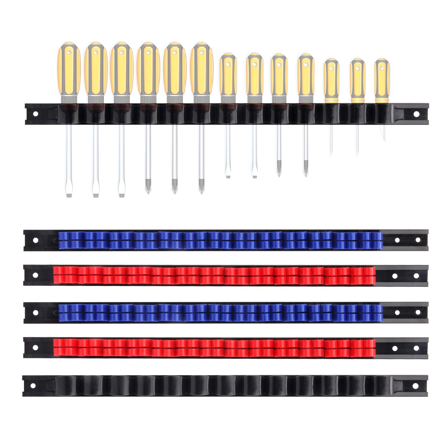 CASOMAN 6-Piece Screwdriver & Wrench Organizer Set - Heavy Duty Plastic Tool Holder with Clips for Garage, Workshop & DIY Projects - Perfect for Mechanics, Carpenters & Home Improvement