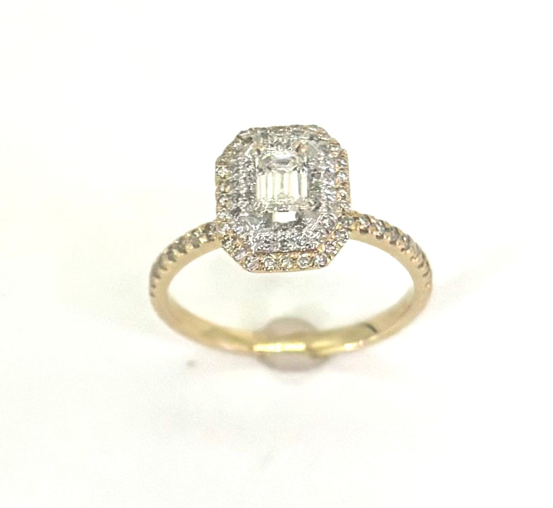 14K Gold Emerald Cut Halo Engagement Ring for Women - Elegant Wedding Band, Anniversary Gift, Promise Ring for Her