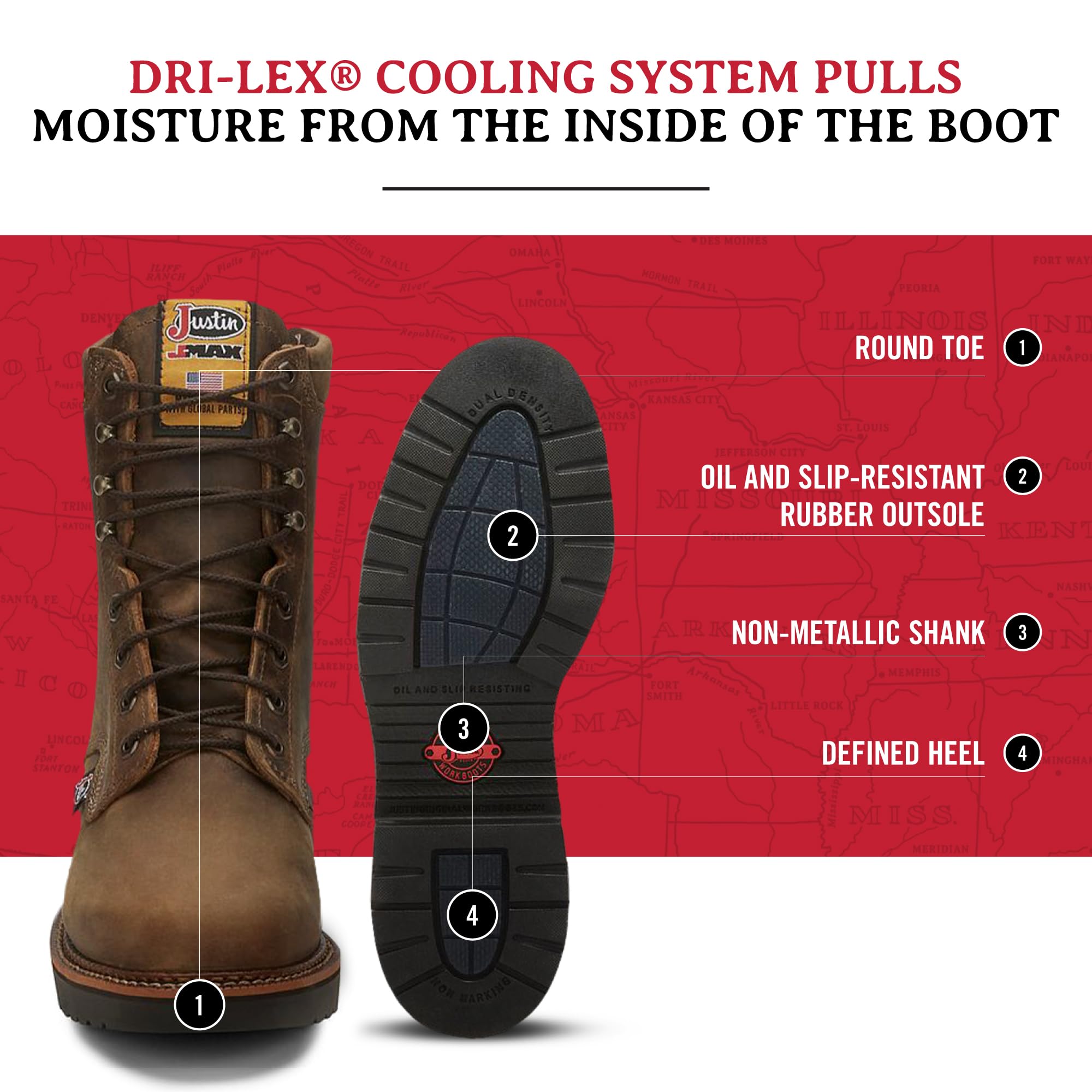 Justin Blueprint 8 Inch Men's Work Boots - Round Toe Full Grain Leather Lace Up Safety Shoes with Oil & Slip Resistant Rubber Outsole - Ideal for Construction, Warehouse & Outdoor Work