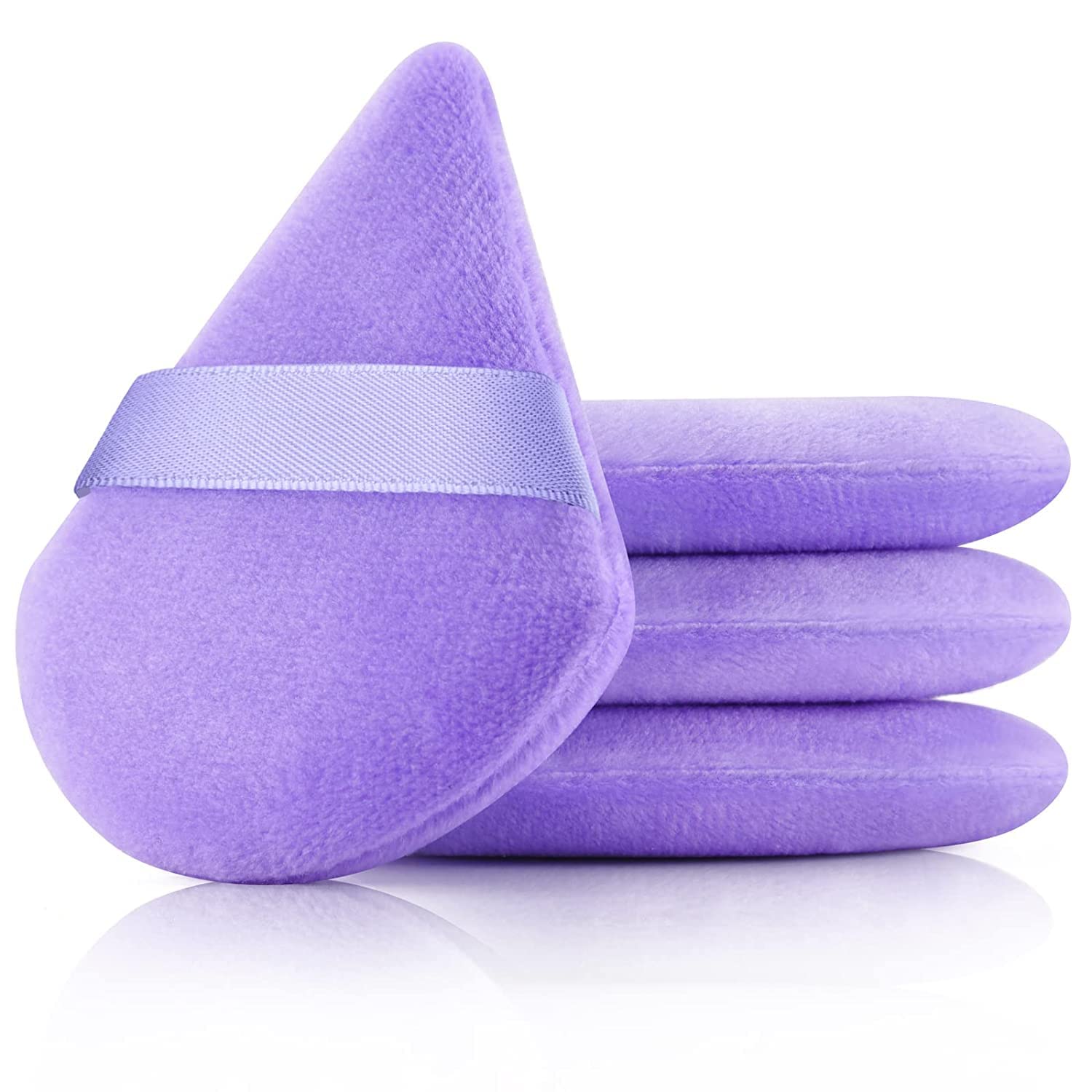 DUAIU 4Pcs Velvet Triangle Powder Puffs - Reusable Makeup Sponge for Face & Setting Powder, Wet/Dry Dual-Use Beauty Blender with Strap - Perfect for Contouring, Baking & Touch-ups On-The-Go