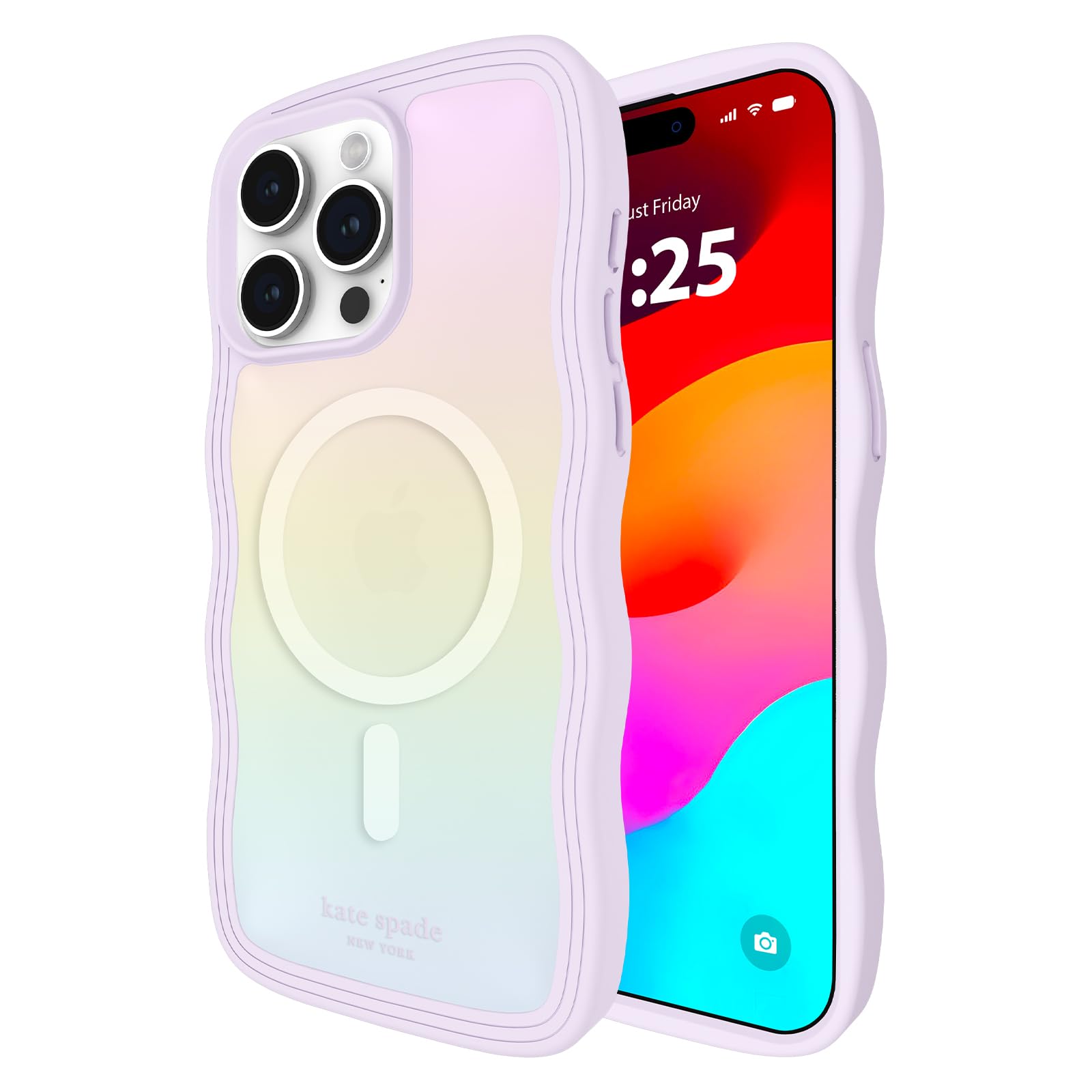 Kate Spade New York iPhone 15 Pro Max Case - MagSafe Compatible Phone Cover with Wavy Iridescent Design - Perfect for Everyday Protection & Stylish Outfits