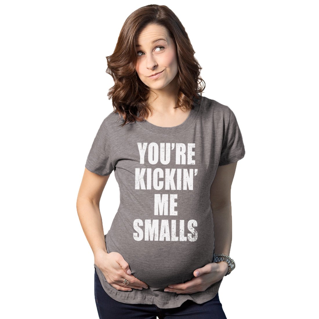 Funny Maternity Pregnancy Announcement T-Shirt - Cute 'Kicking Me Smalls' Novelty Tee for Expecting Moms | Perfect for Baby Showers, Gender Reveals & Maternity Photos