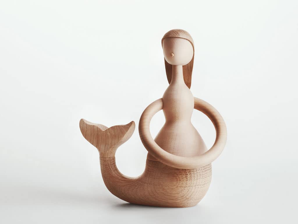 HANS BØLLING Wooden Mermaid Figure - Handcrafted Scandinavian Decor for Home, Office & Beach House
