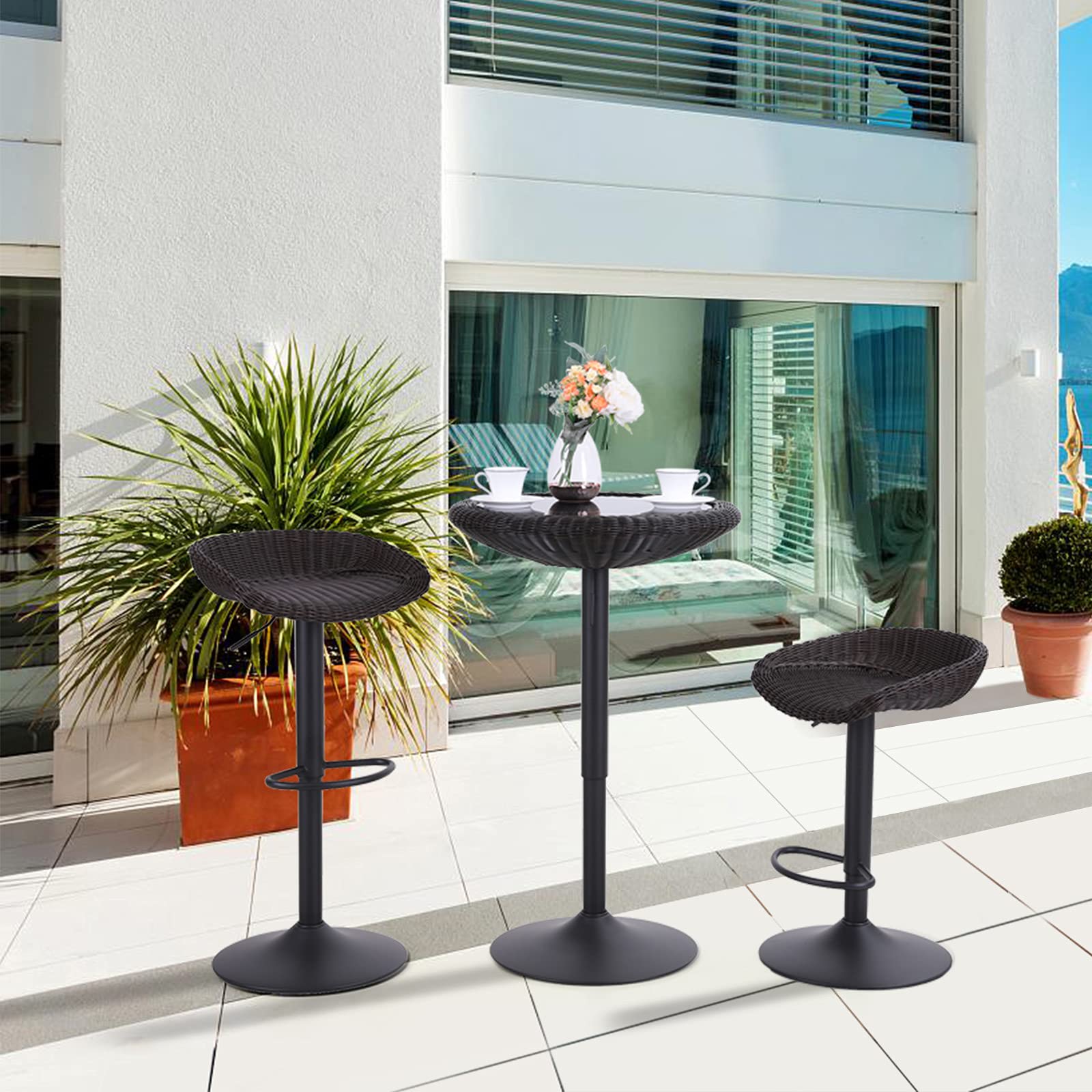 Round Rattan Bar Table Adjustable Height 29