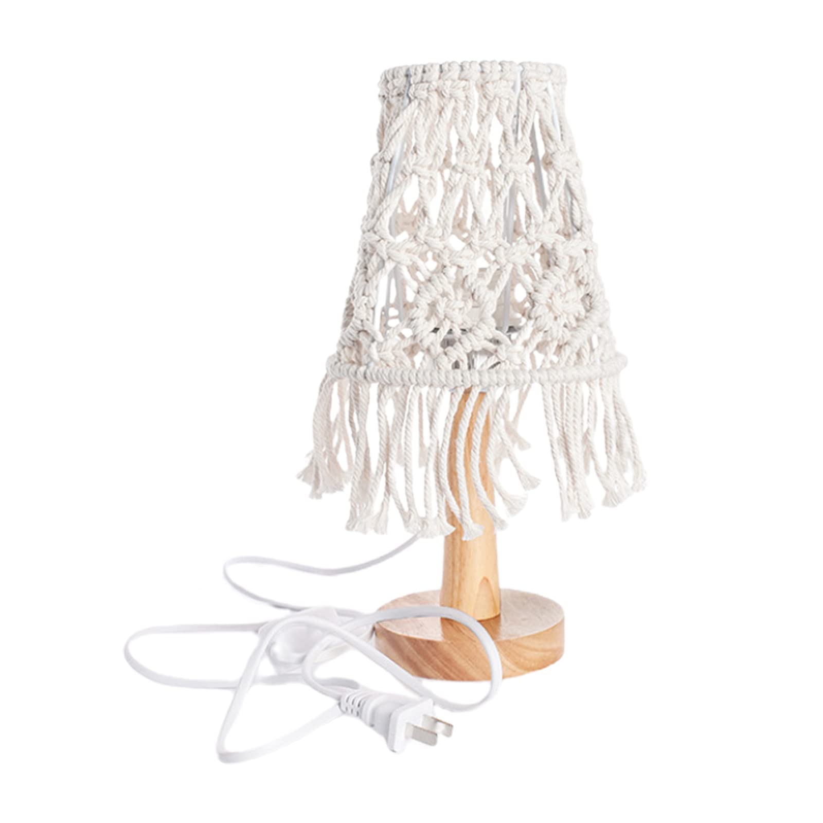Handmade Bohemian Woven Table Lamp - Natural Cotton Rope Macrame Desk Light with Wooden Base, Boho Bedside Lamp for Home, Bedroom & Hotel Decor | Perfect for Reading Nook, Living Room Accent & Cozy Ambiance