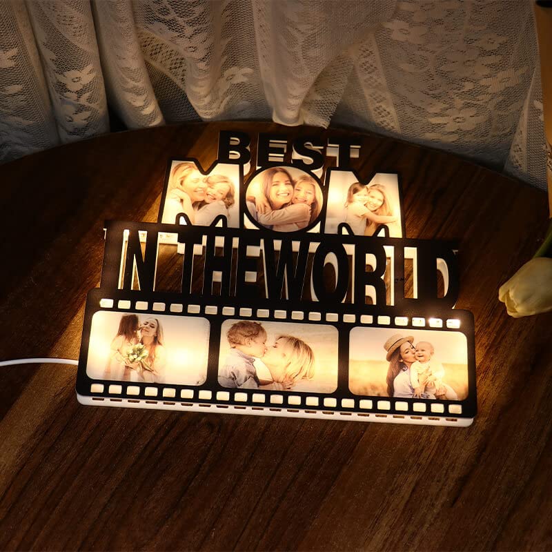 Personalized Best Mom in The World Photo Lamp - Custom LED Night Light with Photo for Mother's Day - Unique Gift for Mom, Grandma, Wife - Perfect for Bedroom, Nursery, or Special Occasions