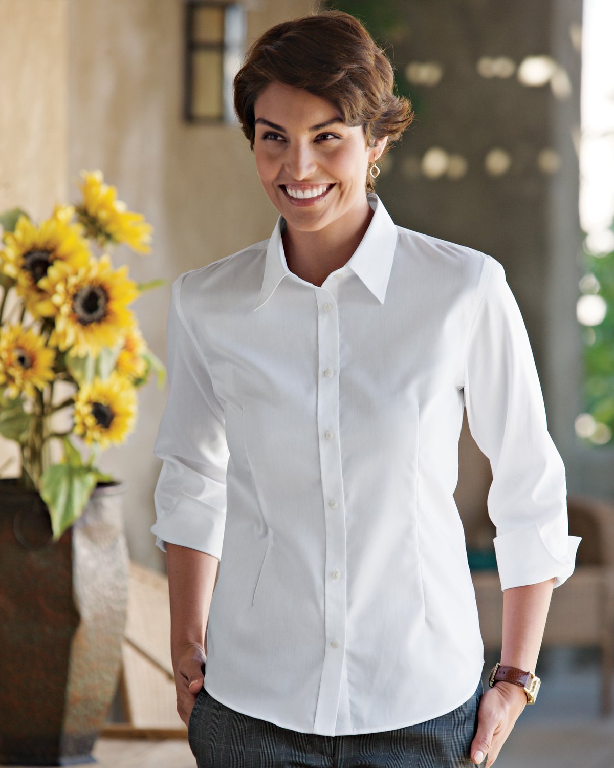 Red House Women's Non-Iron Pinpoint Oxford Shirt - Classic White Button Down Blouse for Office, Business & Formal Wear (Medium)