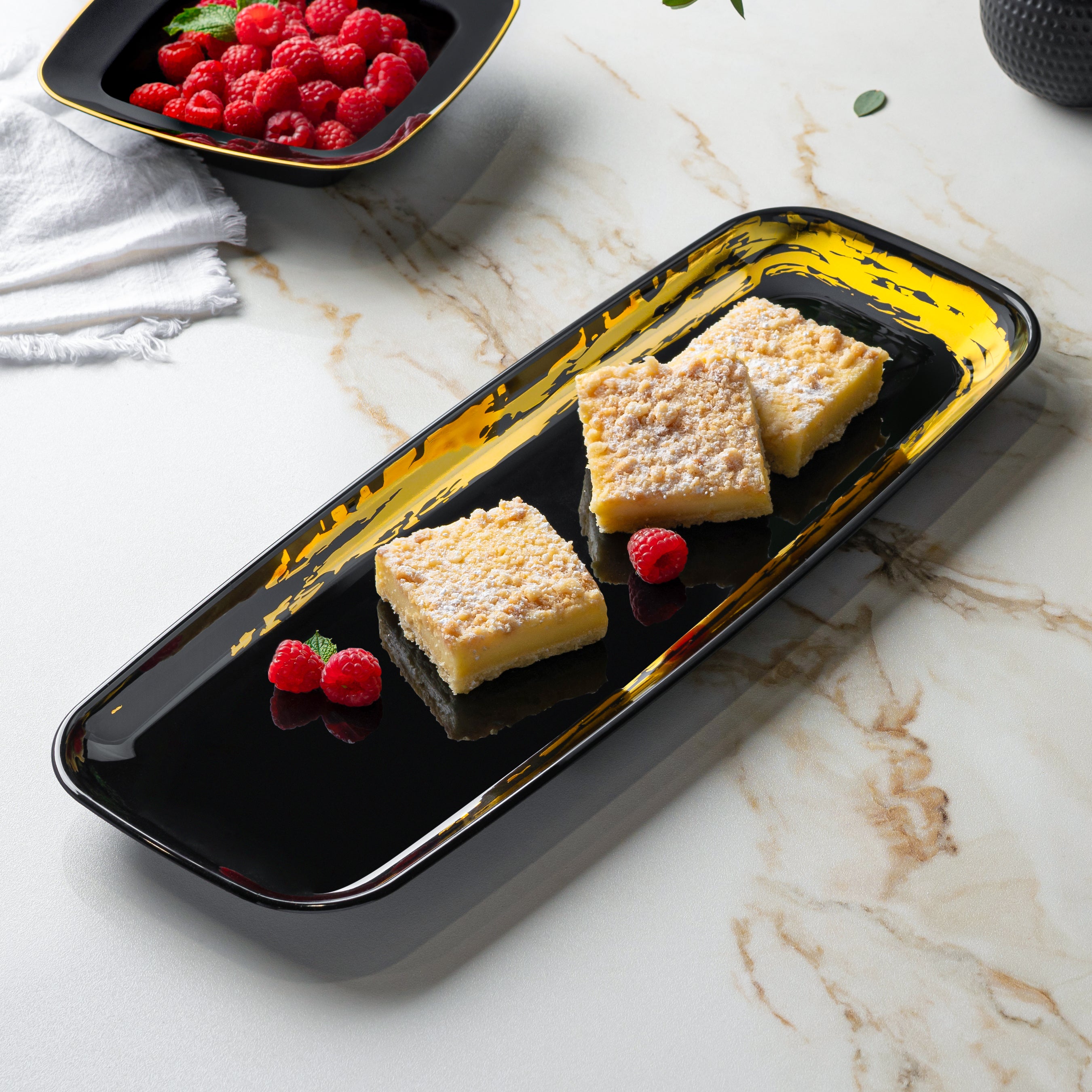 Premium Black and Gold Oval Serving Platter Set of 2 - Elegant Appetizer Tray for Parties, Weddings, and Holiday Entertaining