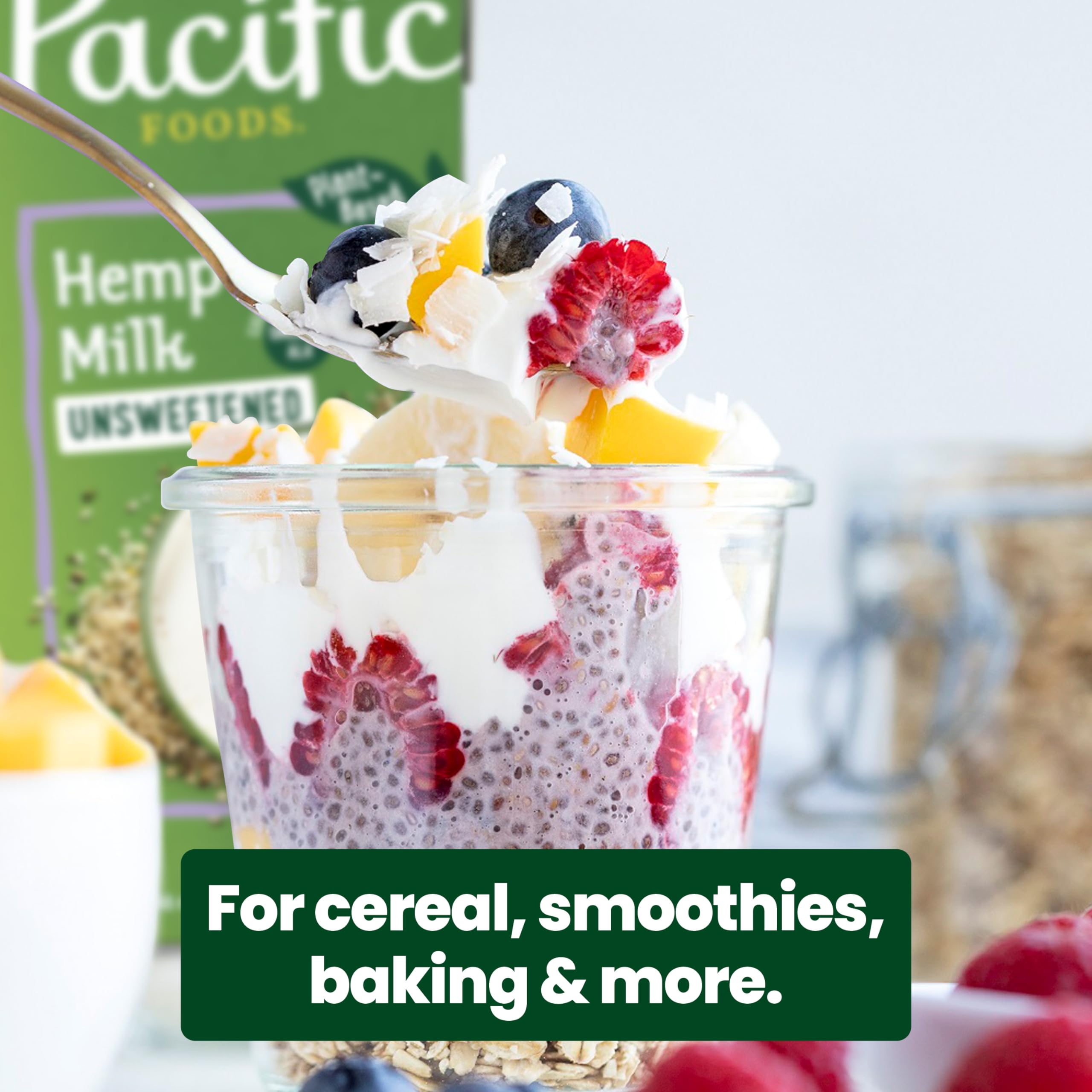 Pacific Foods Unsweetened Hemp Milk - Dairy-Free Plant Based Milk Alternative, 32 oz Carton - Perfect for Smoothies, Coffee & Vegan Baking