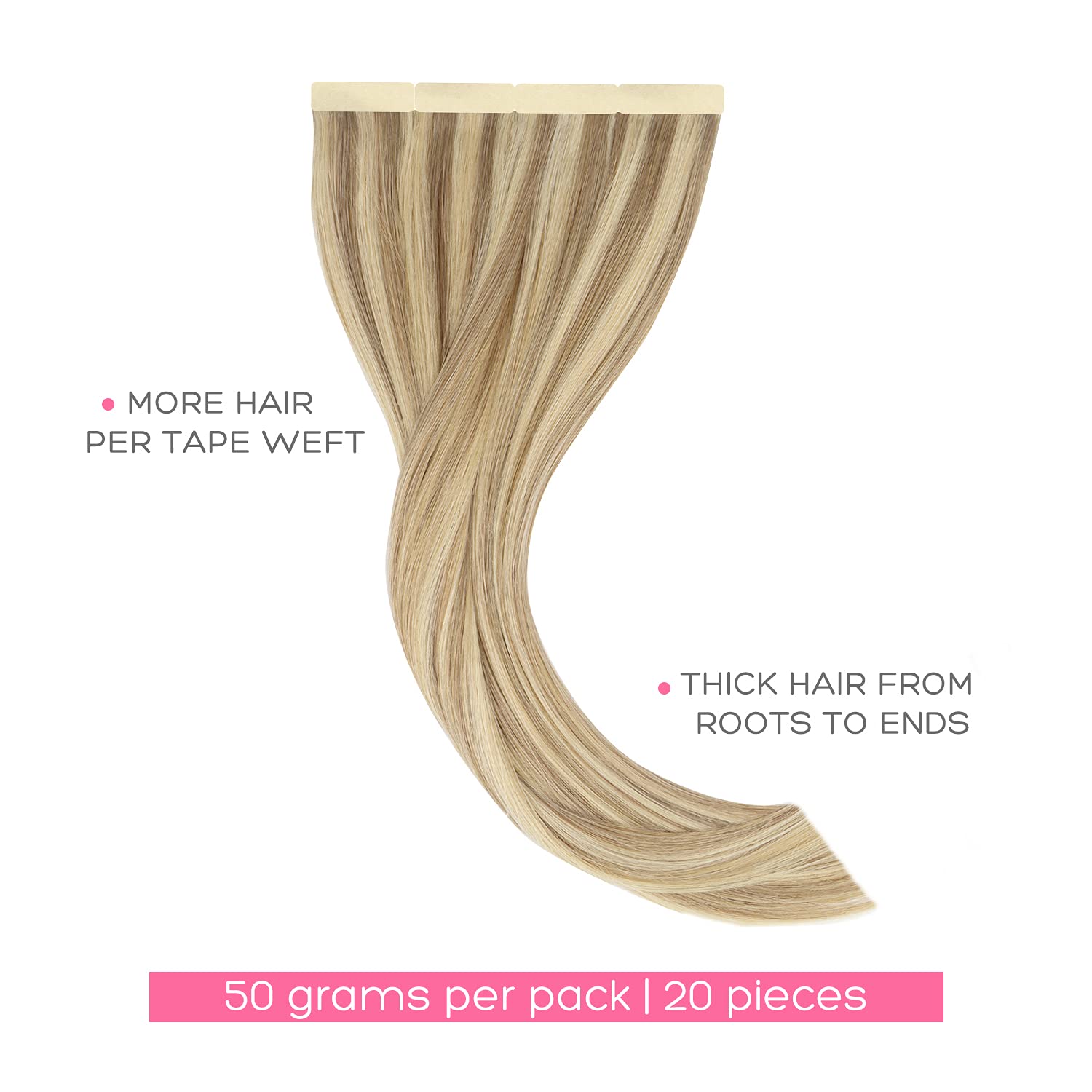 Marat Tape in Hair Extensions 24 Inch - Light Blonde Highlighted Golden Blonde 50g Real Human Hair Extensions | Natural Straight Tape-in Extensions for Volume & Length | Perfect for Weddings, Parties & Daily Styling