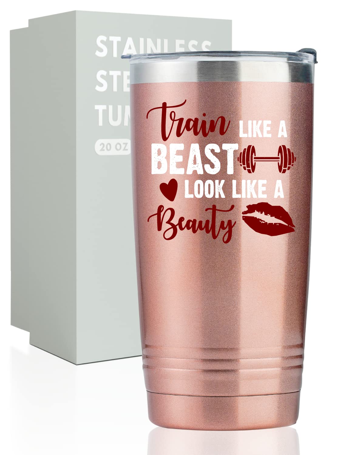 20oz Stainless Steel Tumbler with Lid & Straw - Insulated Gym Water Bottle for Women, Rose Gold Fitness Gift for Her, Birthday & Christmas Presents - Perfect for Workouts, Yoga & Outdoor Activities