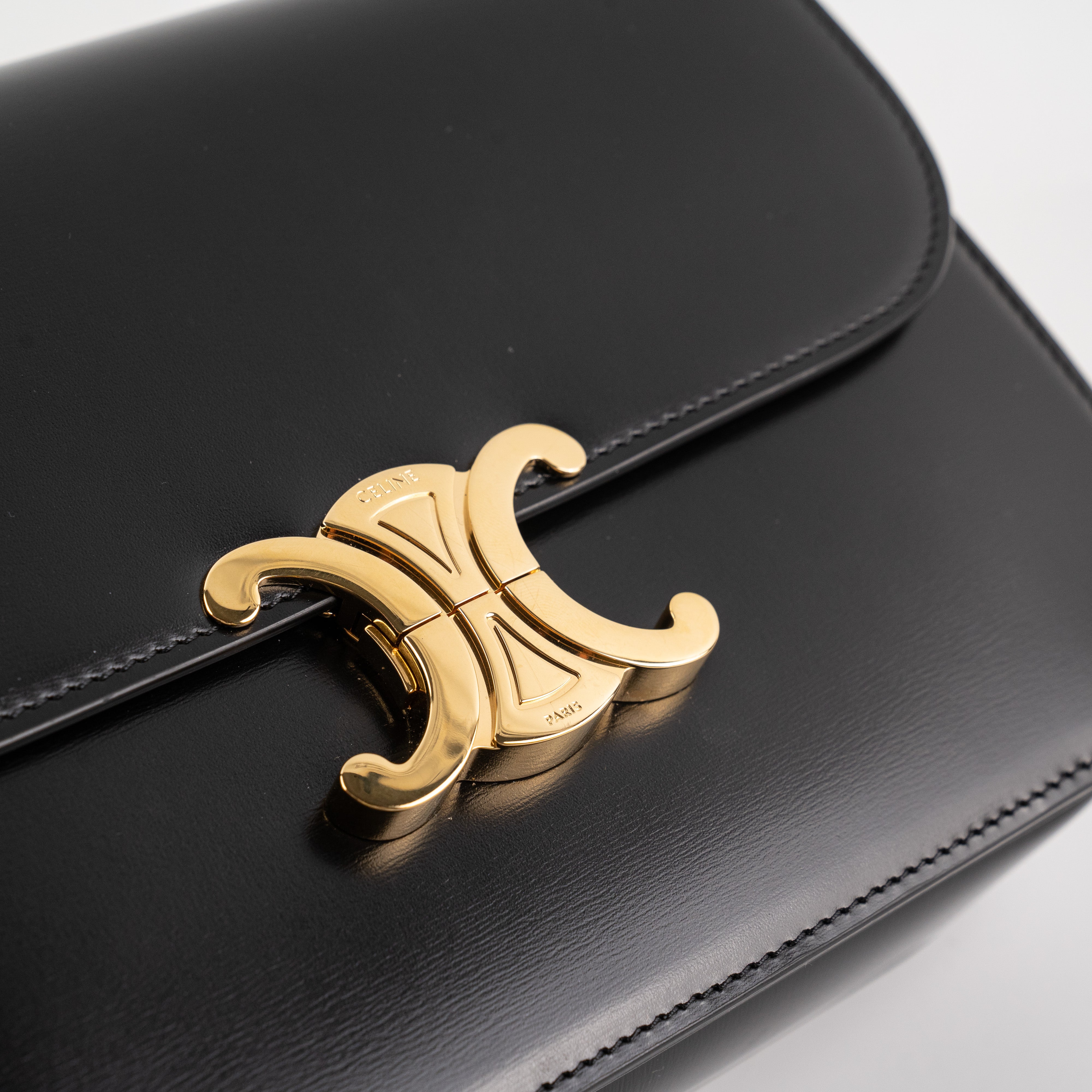 Celine Triomphe Medium Black Leather Crossbody Bag for Women | Luxury Designer Handbag for Everyday Use, Work & Evening Out
