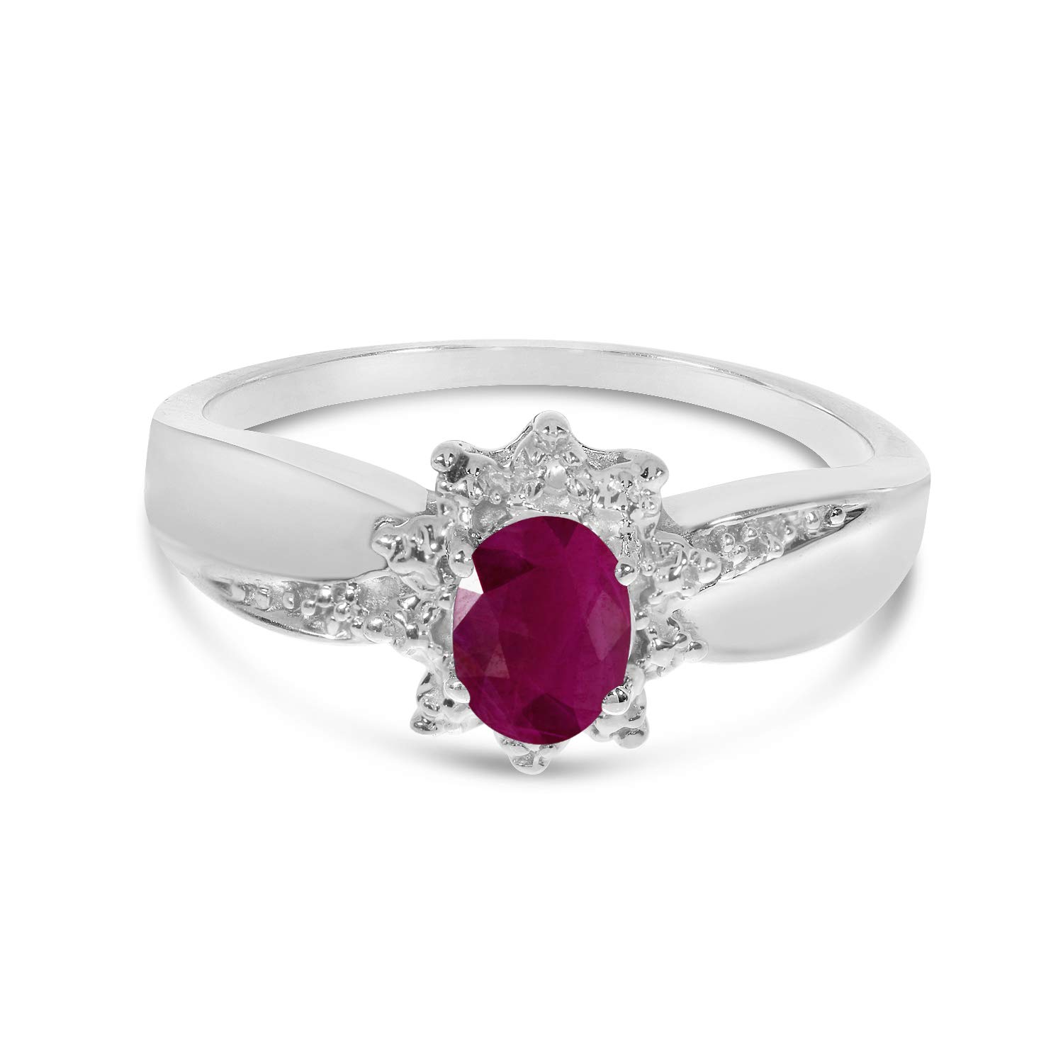 10K White Gold Oval Ruby and Diamond Ring for Women - Elegant Engagement, Wedding, Anniversary Gift - Perfect for Special Occasions and Romantic Moments