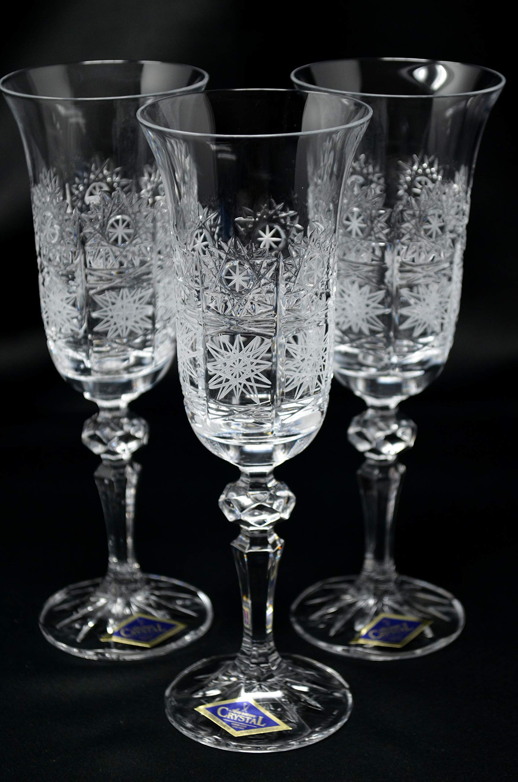 Premium 6-Piece Czech Champagne Flutes Set - 5oz Hand-Cut Bohemian Crystal Glassware for Weddings, Anniversaries & Special Occasions - Elegant Wine & Water Goblets - Luxury Wedding Decor & Gift Idea