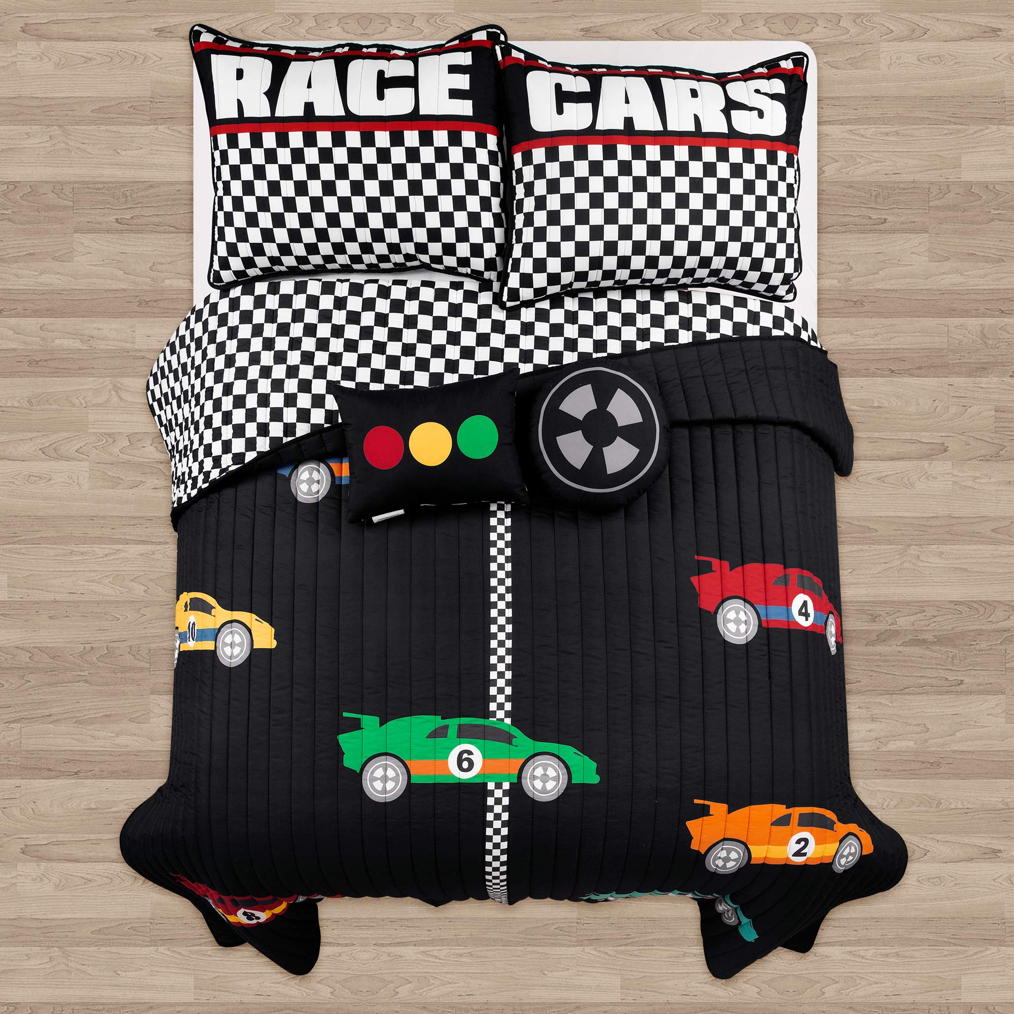 Lush Decor Racing Cars 5-Piece Quilt Set - Full/Queen Size, Black - Perfect for Kids' Bedrooms, Teen Rooms & Race Car Themed Decor